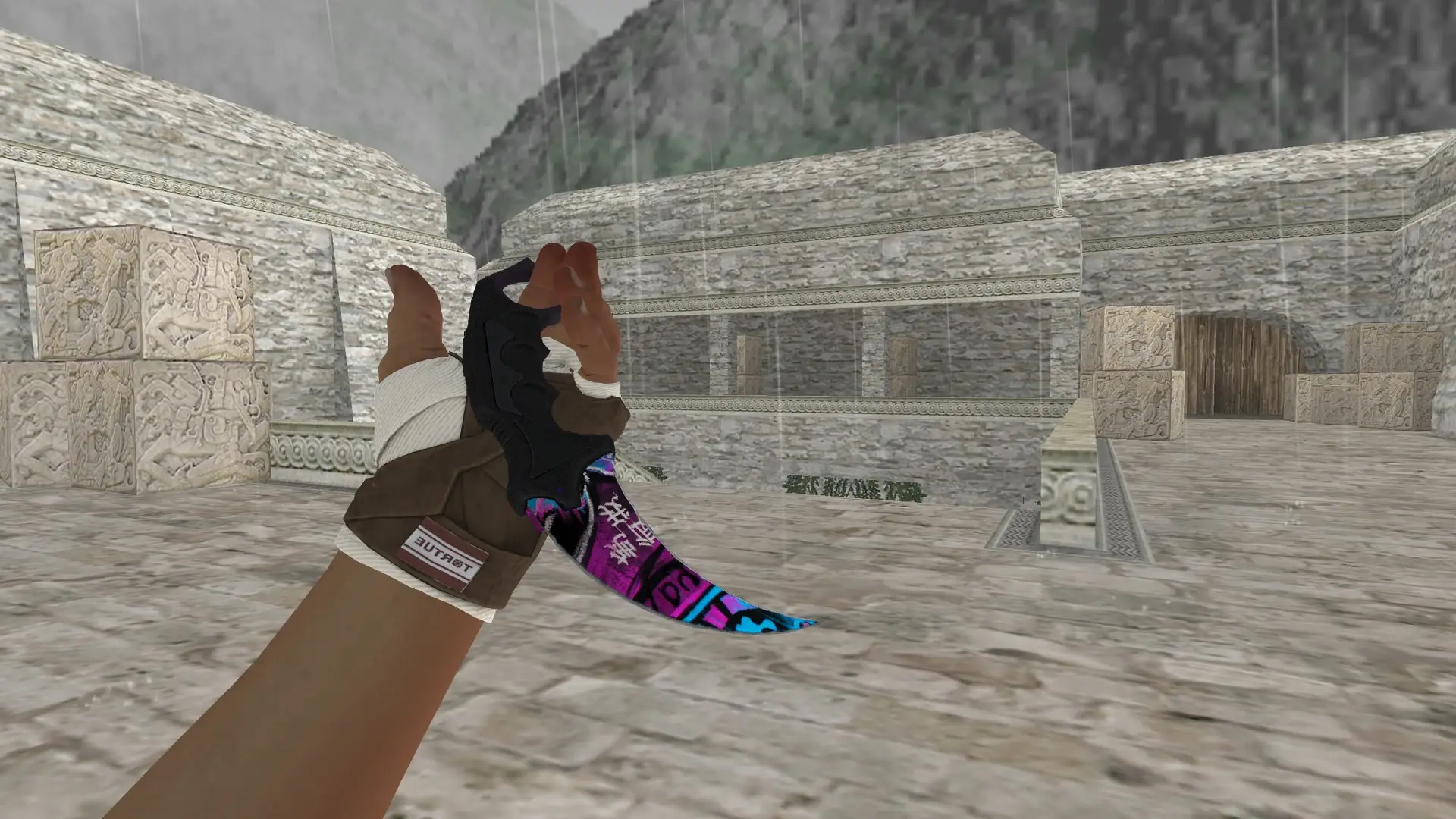 Karambit | Fervent Dreams, leather hand wraps — de_aztec (first person)
