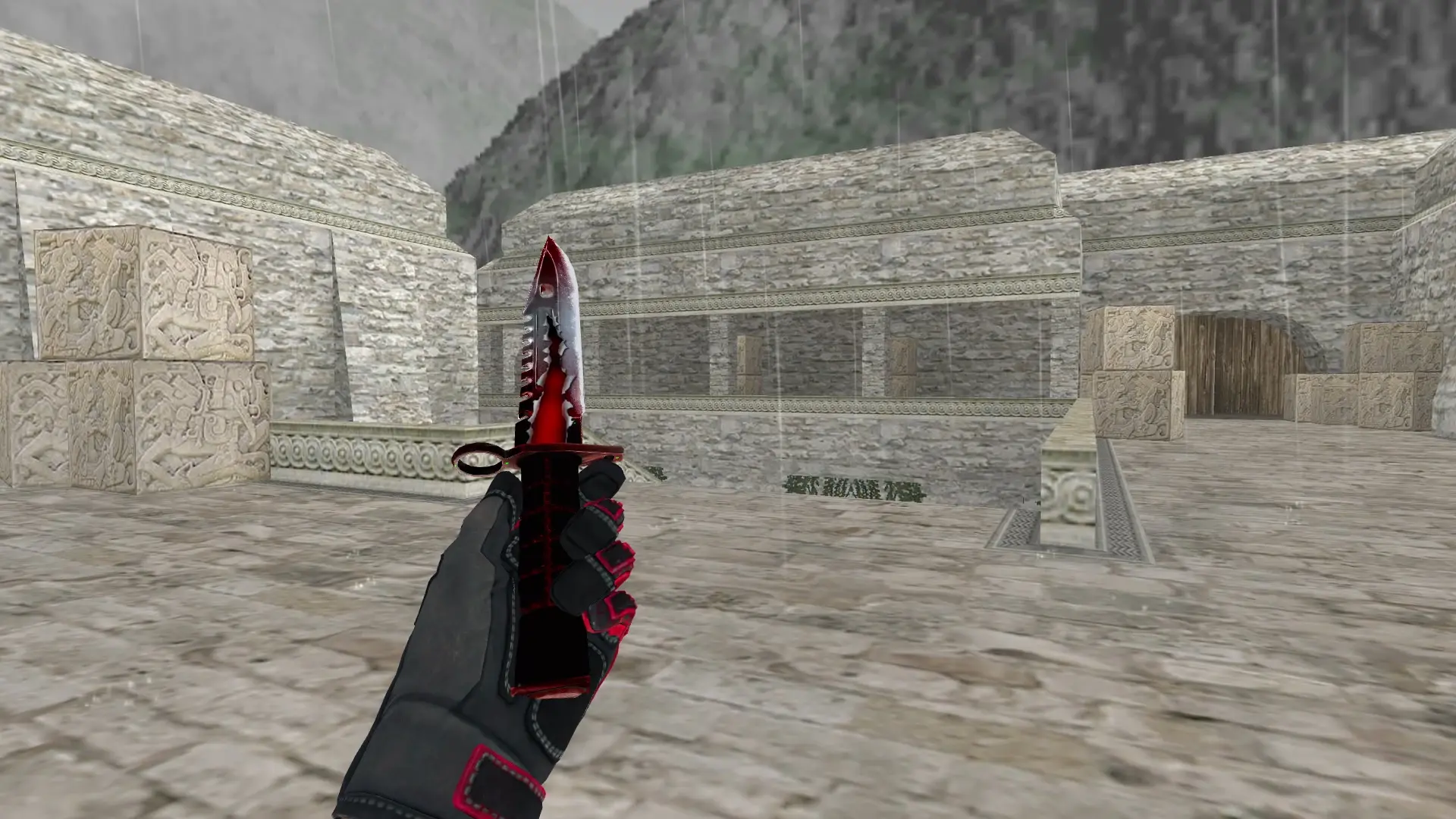 M9 Bayonet | Split, Specialist Gloves Crimson Kimono — de_aztec (first person)