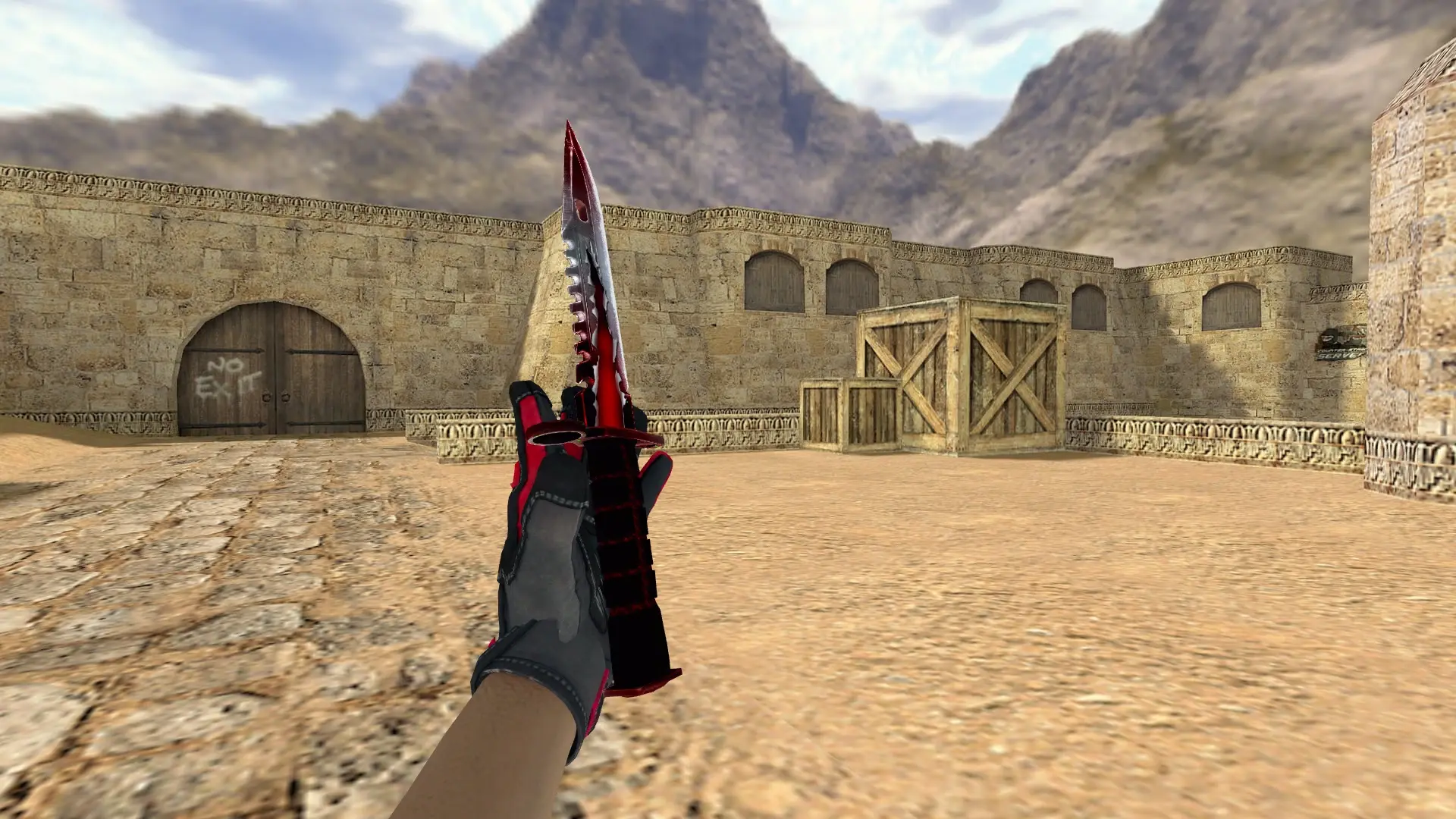 M9 Bayonet | Split, Specialist Gloves Crimson Kimono — de_dust2 (first person)