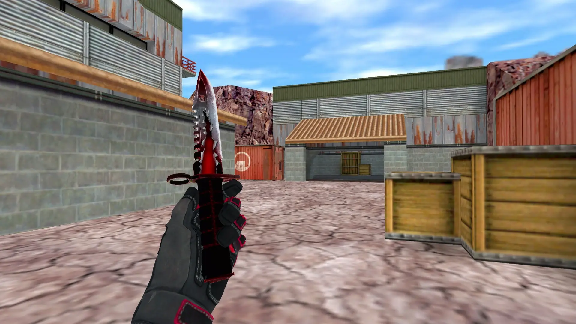 M9 Bayonet | Split, Specialist Gloves Crimson Kimono — de_nuke (first person)