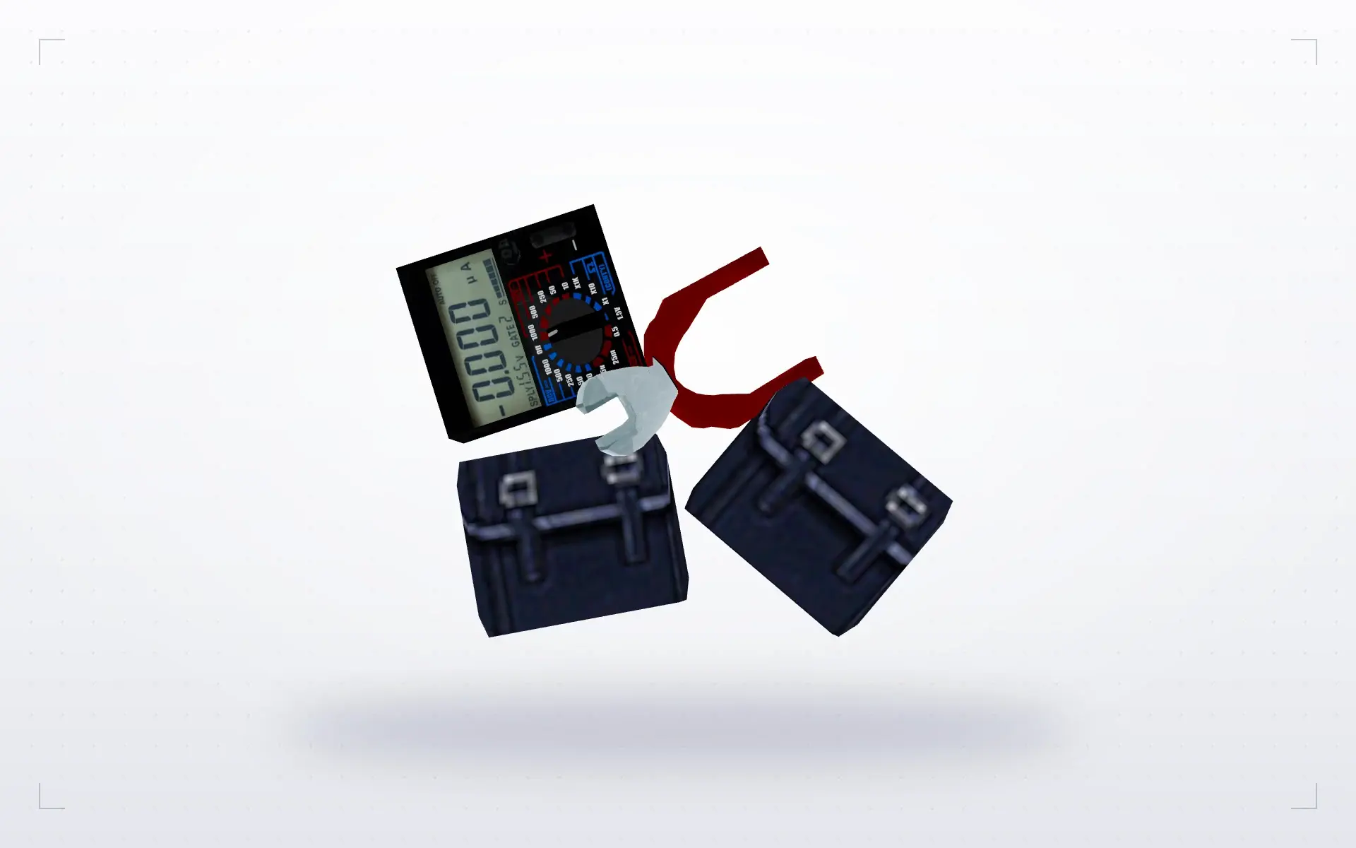 Defusal Kit with Cutters and Multimeter — top view