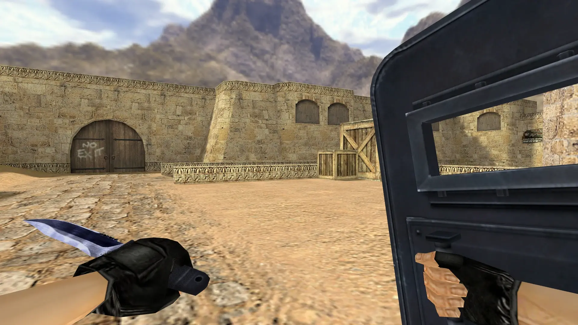 Shield Knife from the January 2003 Beta — de_dust2 (first person)