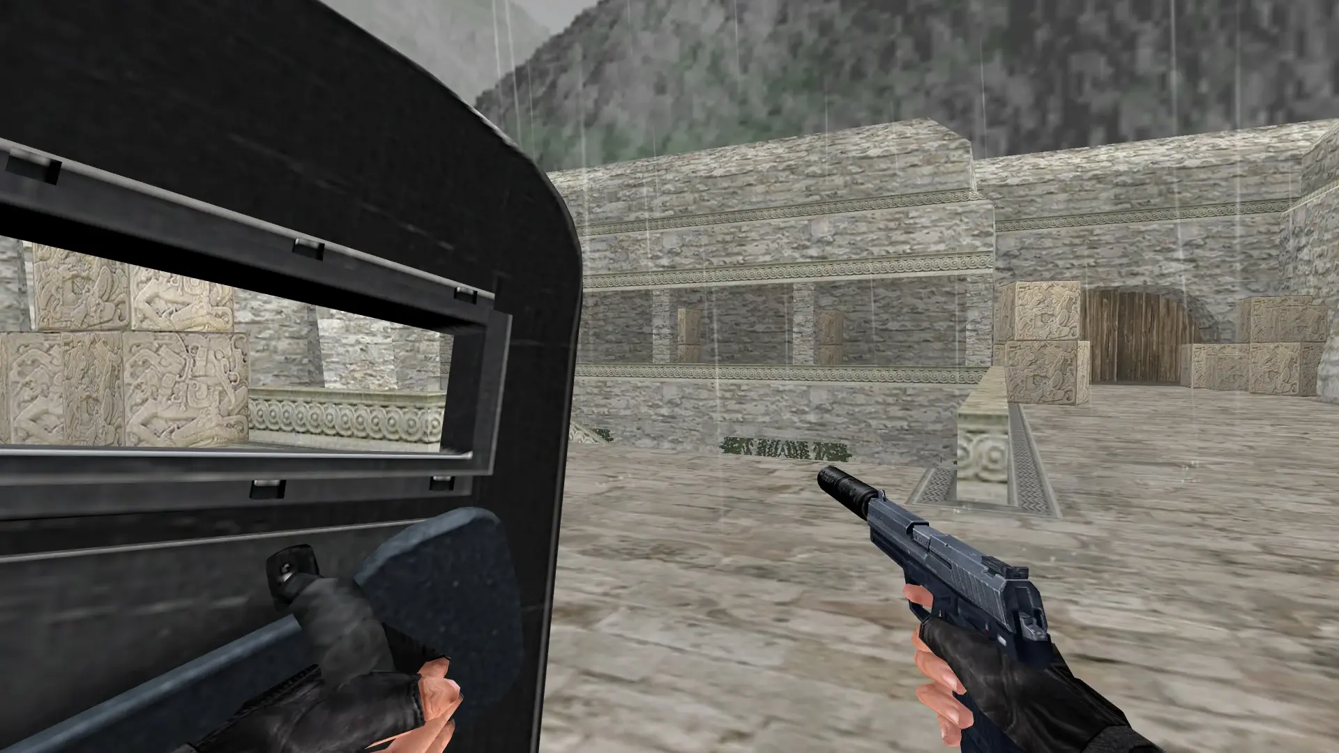 Silenced USP for the Shield — de_aztec (first person)