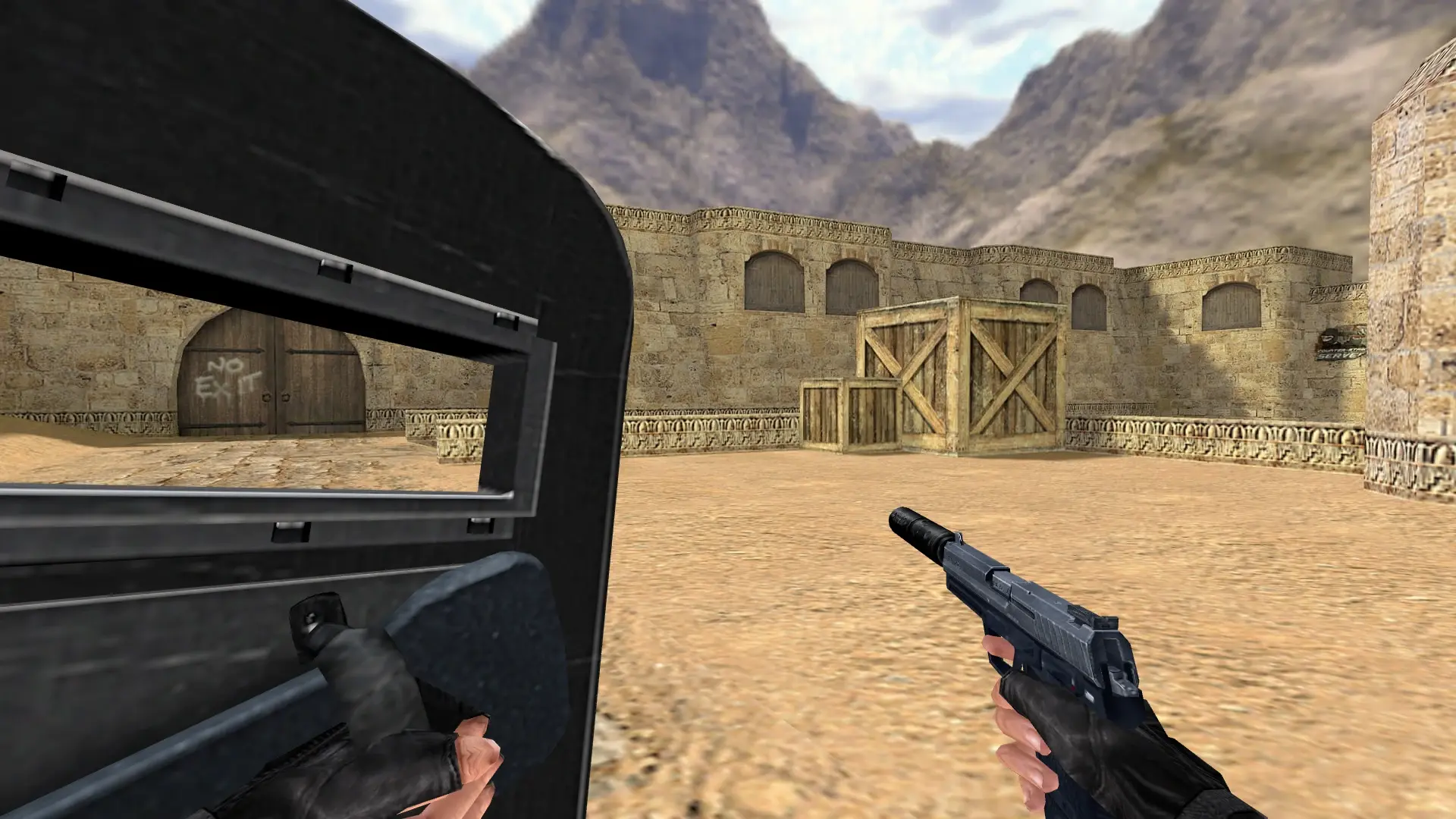 Silenced USP for the Shield — de_dust2 (first person)