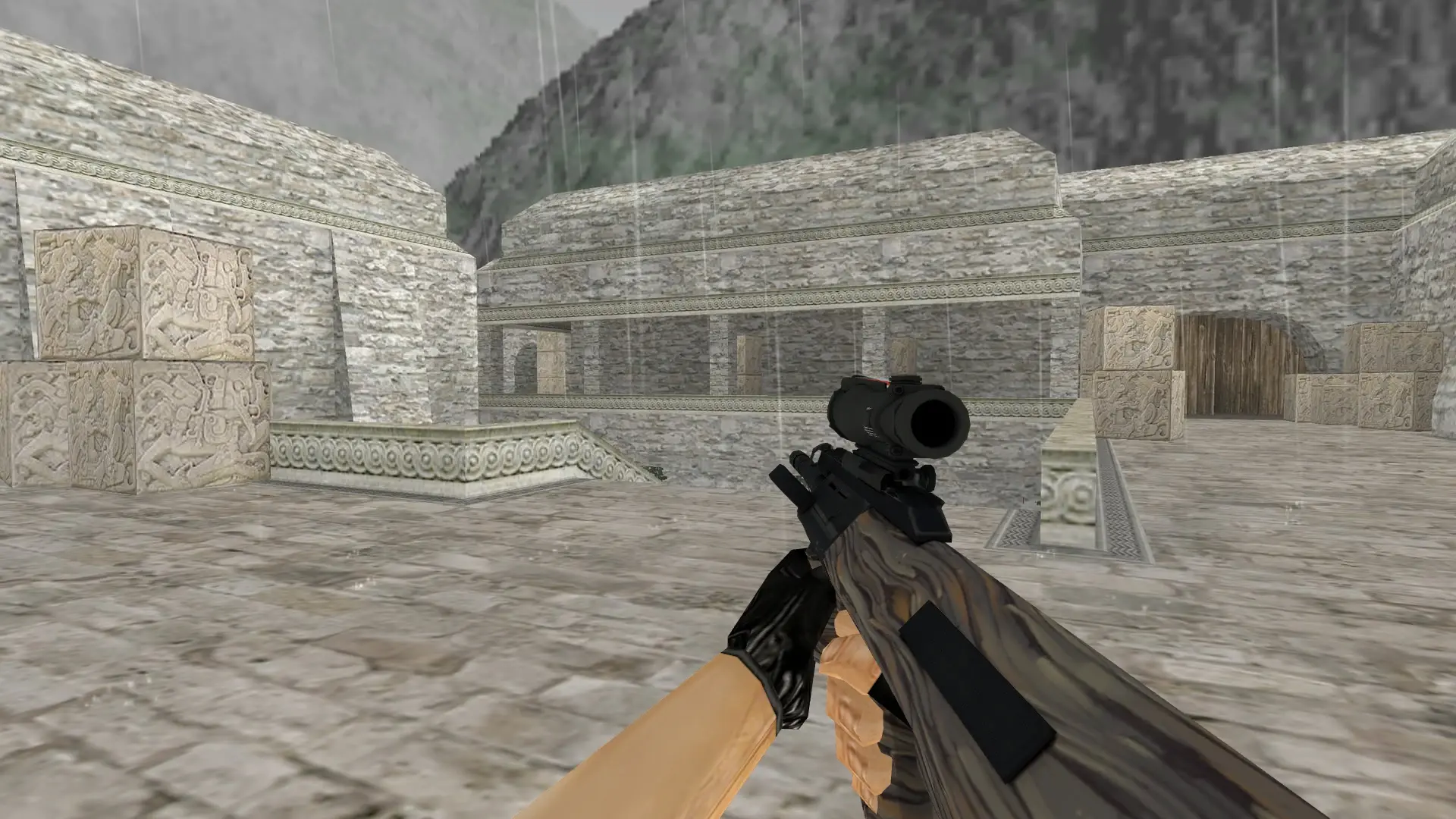 AUG | Spalted Wood — de_aztec (first person)