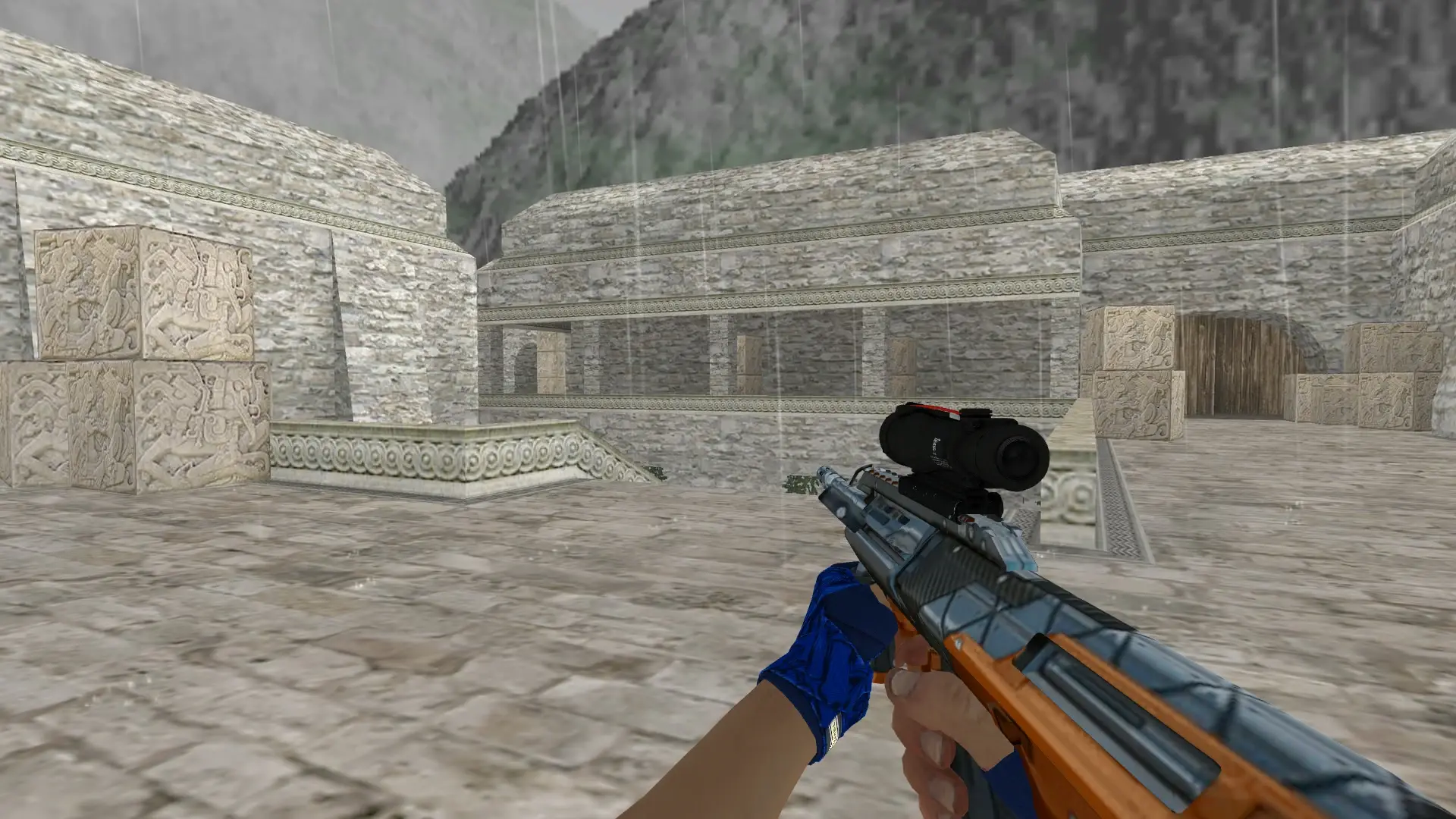 AUG: Hand Wraps Cobalt Skulls Pack — de_aztec (first person)