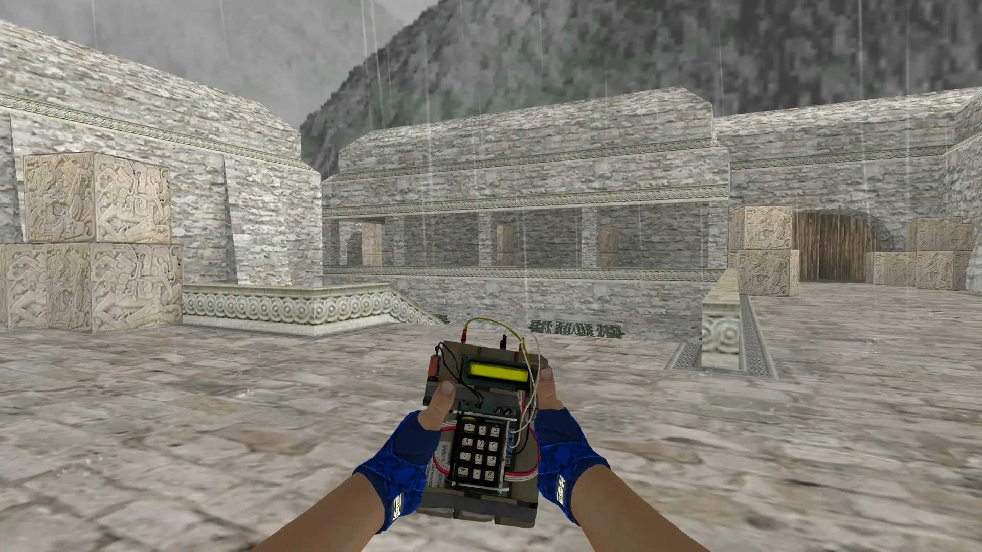 C4: Hand Wraps Cobalt Skulls Pack — de_aztec (first person)