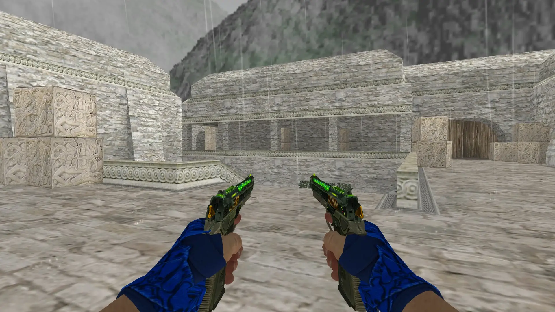 Dual Berettas: Hand Wraps Cobalt Skulls Pack — de_aztec (first person)