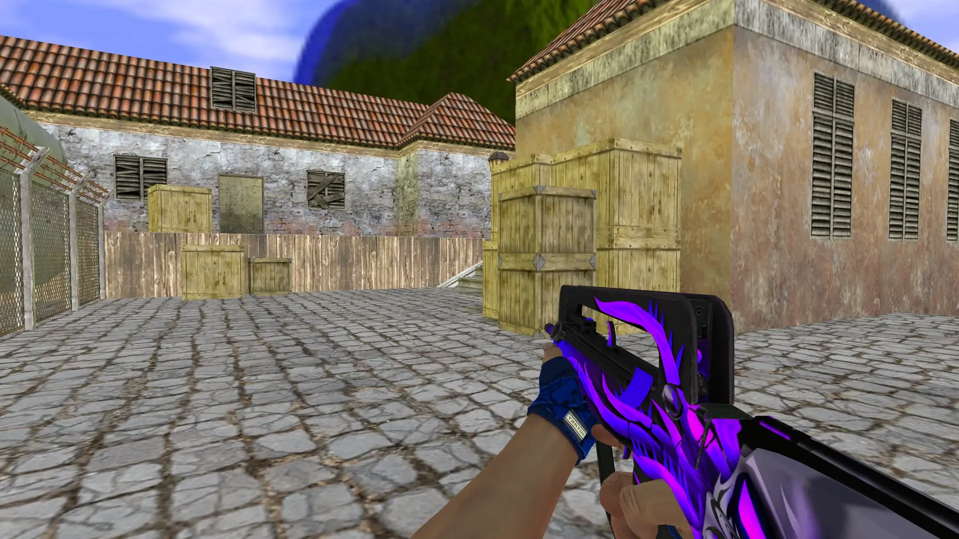 FAMAS: Hand Wraps Cobalt Skulls Pack — de_inferno (first person)