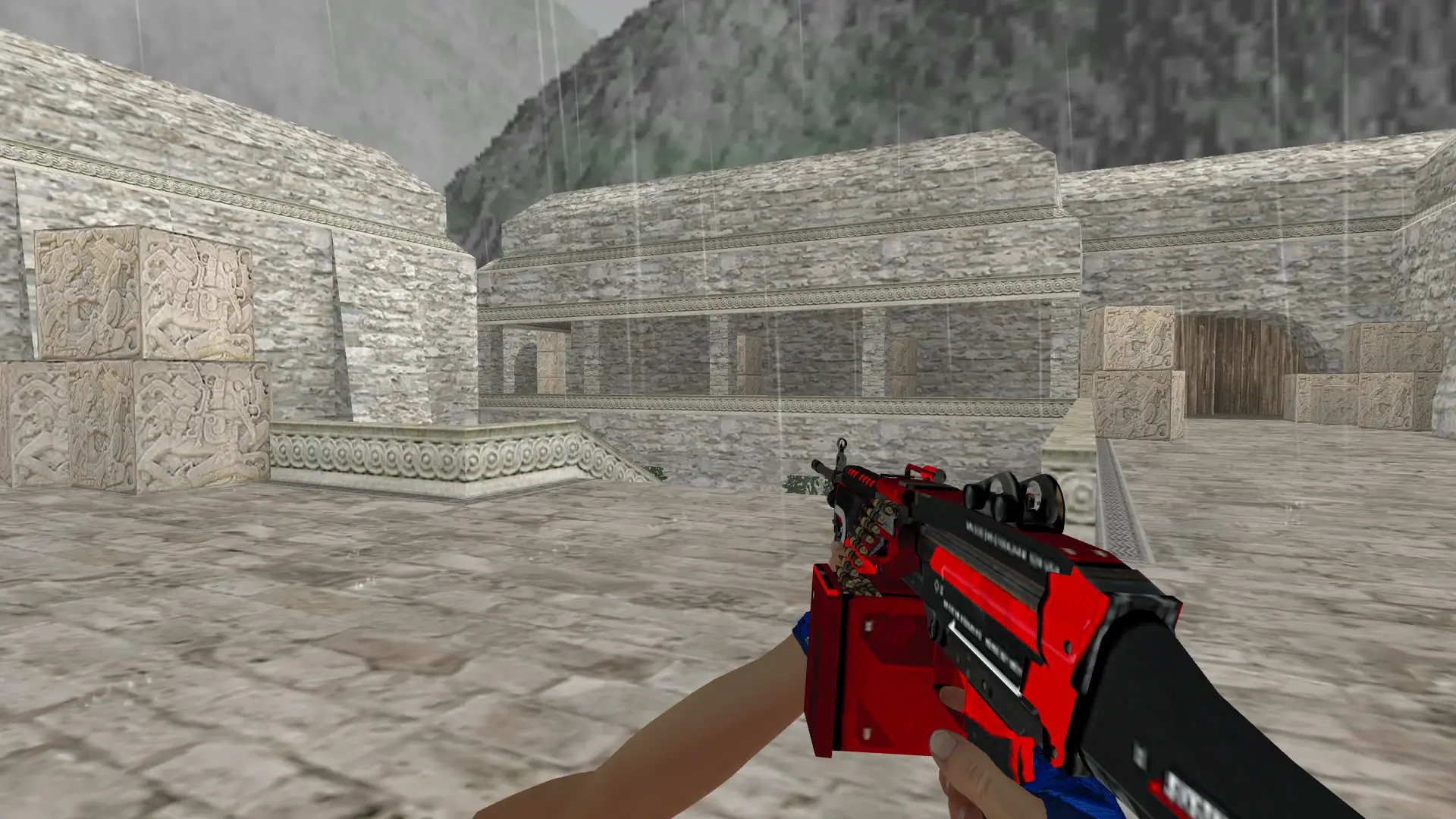 M249: Hand Wraps Cobalt Skulls Pack — de_aztec (first person)