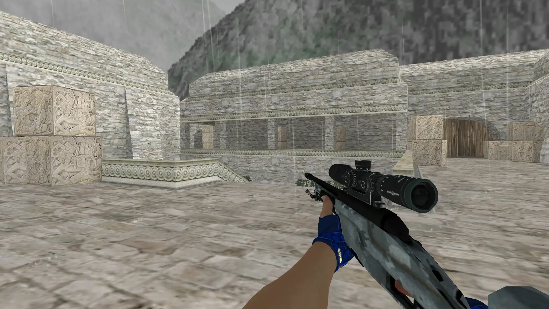 Scout: Hand Wraps Cobalt Skulls Pack — de_aztec (first person)