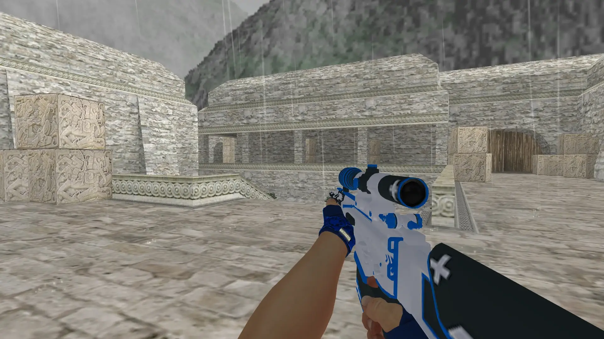 SG 550: Hand Wraps Cobalt Skulls Pack — de_aztec (first person)