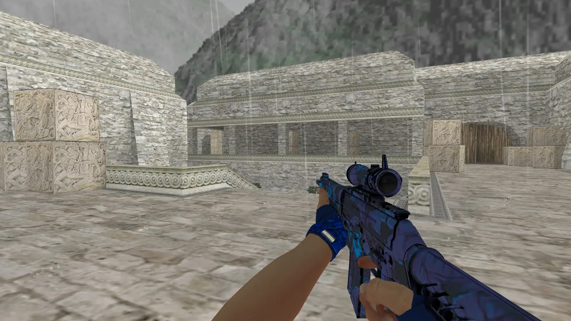 SG 552: Hand Wraps Cobalt Skulls Pack — de_aztec (first person)