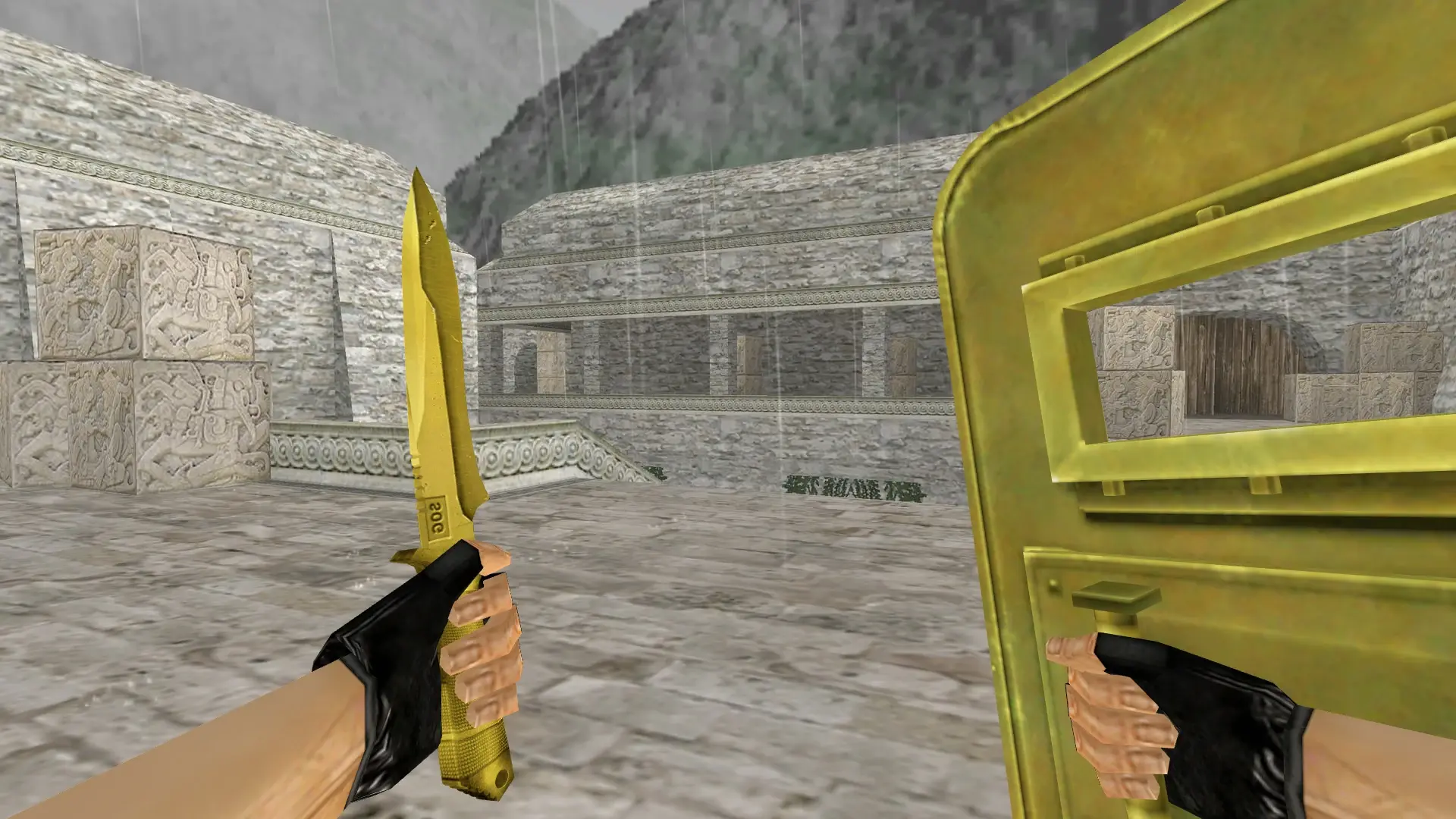 SHIELD_KNIFE — Golden Weapon Pack — de_aztec (first person)