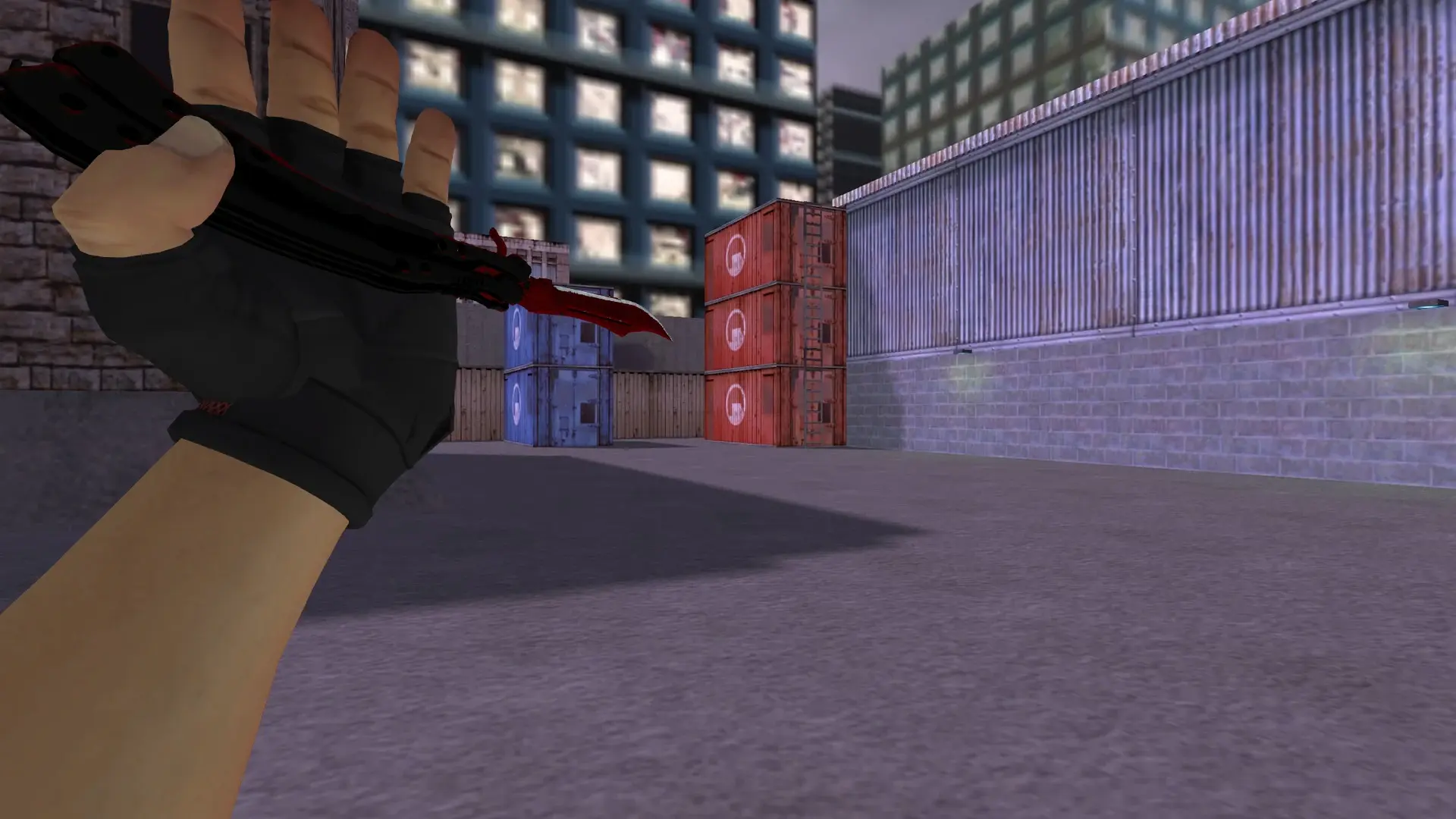 Butterfly Knife Crimson Web — Bloodhound Gloves Charred Pack — cs_assault (first person)