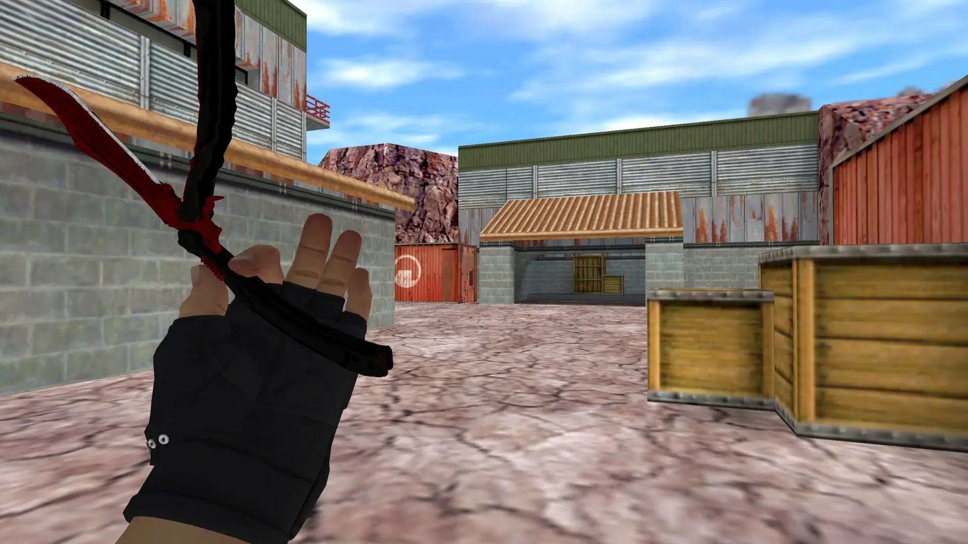 Butterfly Knife Crimson Web — Bloodhound Gloves Charred Pack — de_nuke (first person)