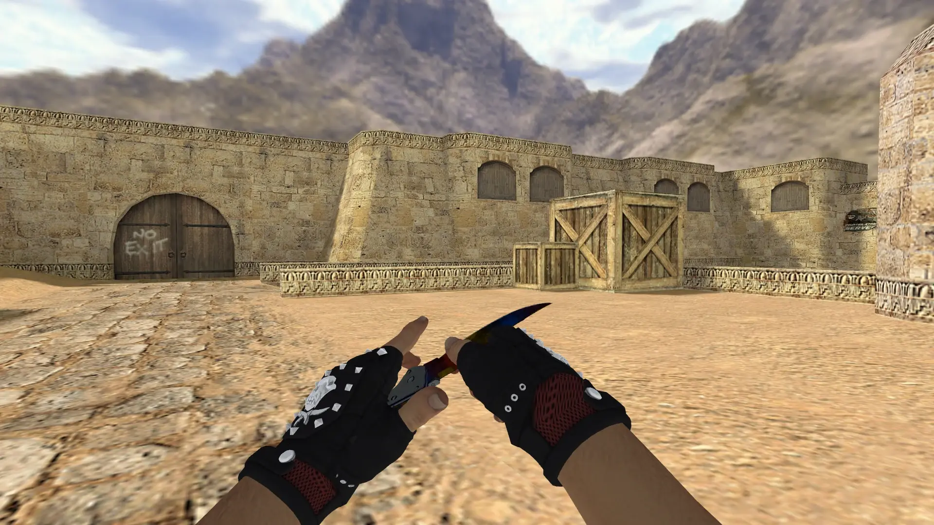 Falchion Knife Marble Fade — Bloodhound Gloves Charred Pack — de_dust2 (first person)