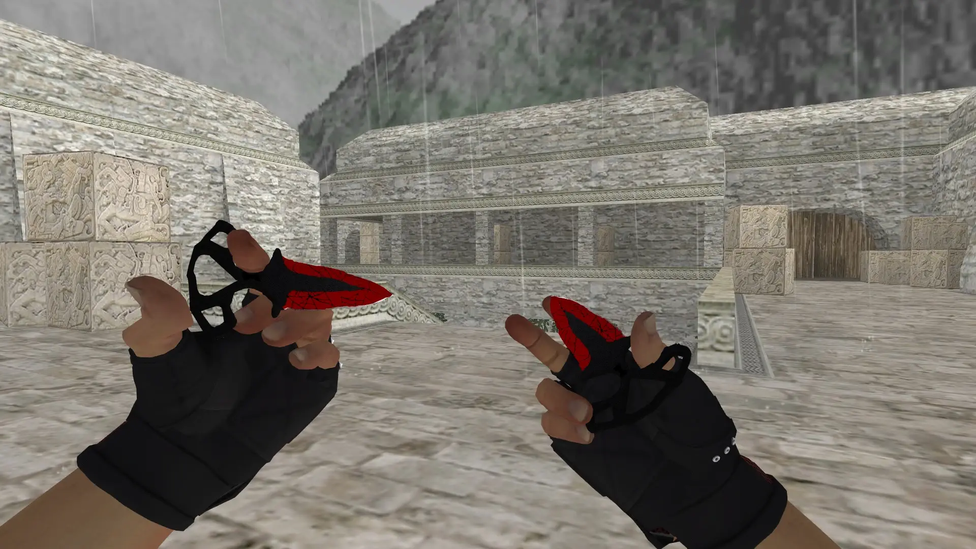 Shadow Daggers Crimson Web — Bloodhound Gloves Charred Pack — de_aztec (first person)