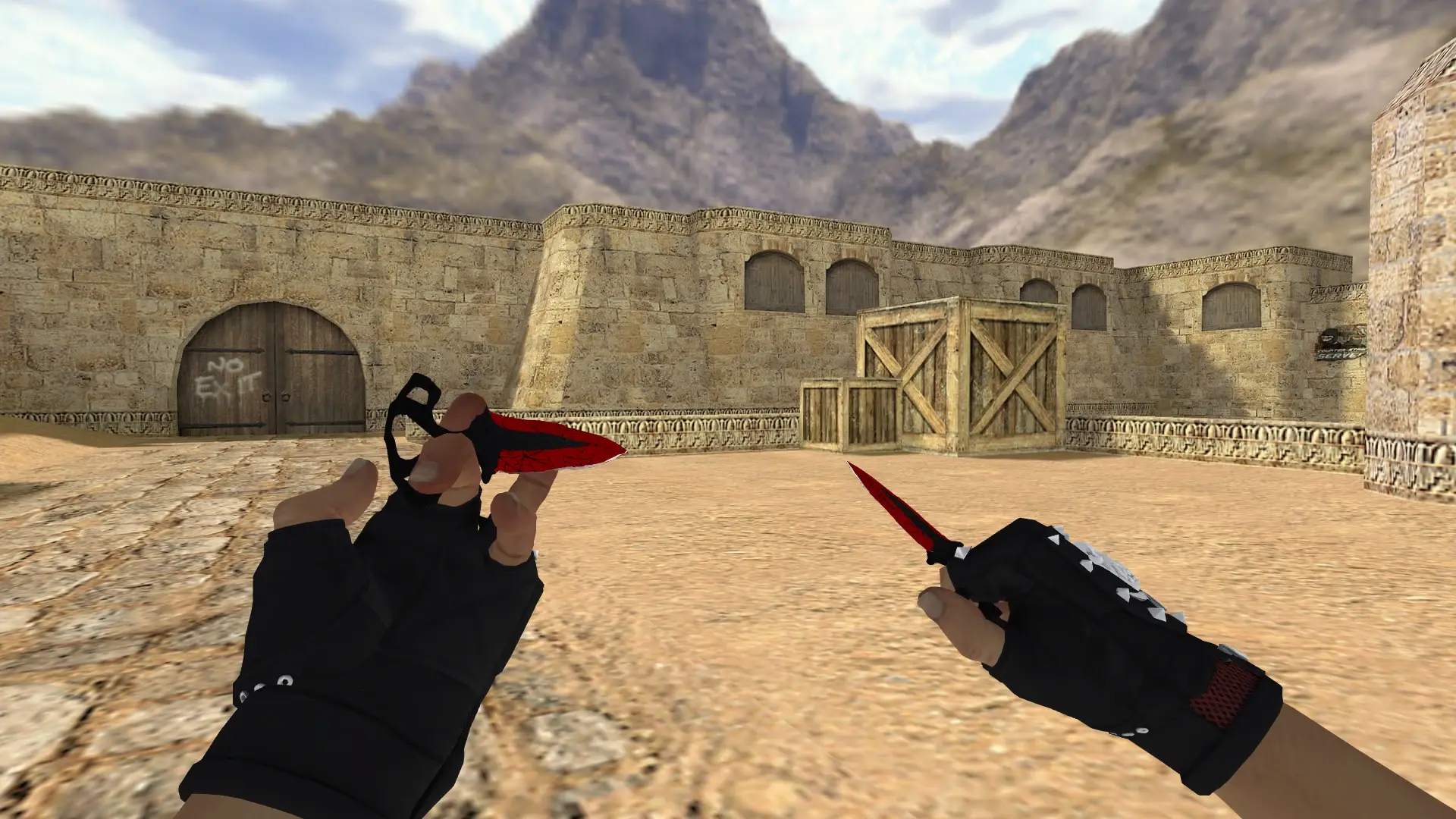 Shadow Daggers Crimson Web — Bloodhound Gloves Charred Pack — de_dust2 (first person)