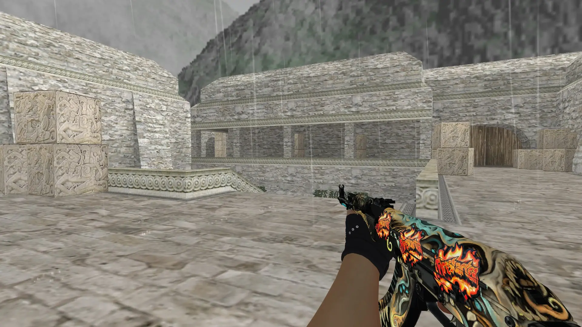 AK-47 — Bloodhound Gloves Charred Pack — de_aztec (first person)