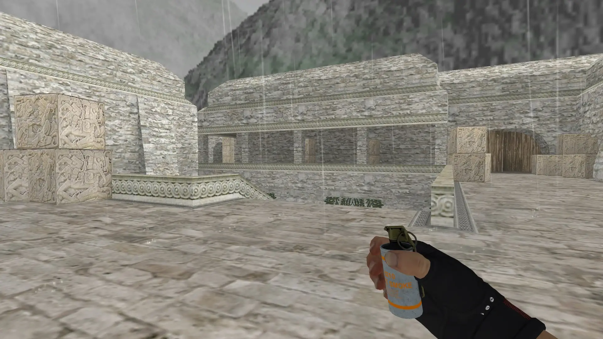 Smoke Grenade — Bloodhound Gloves Charred Pack — de_aztec (first person)