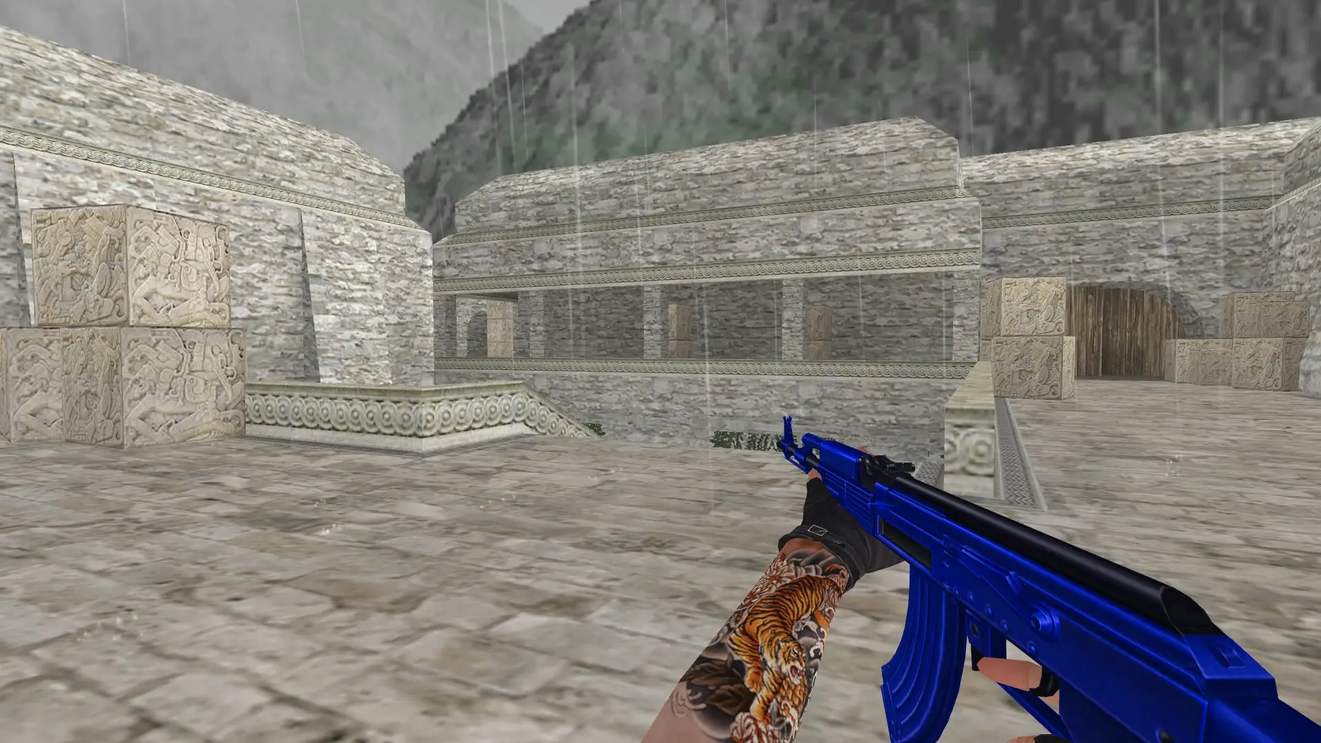 AK-47 — Blue Weapons with Tattoo — de_aztec (first person)