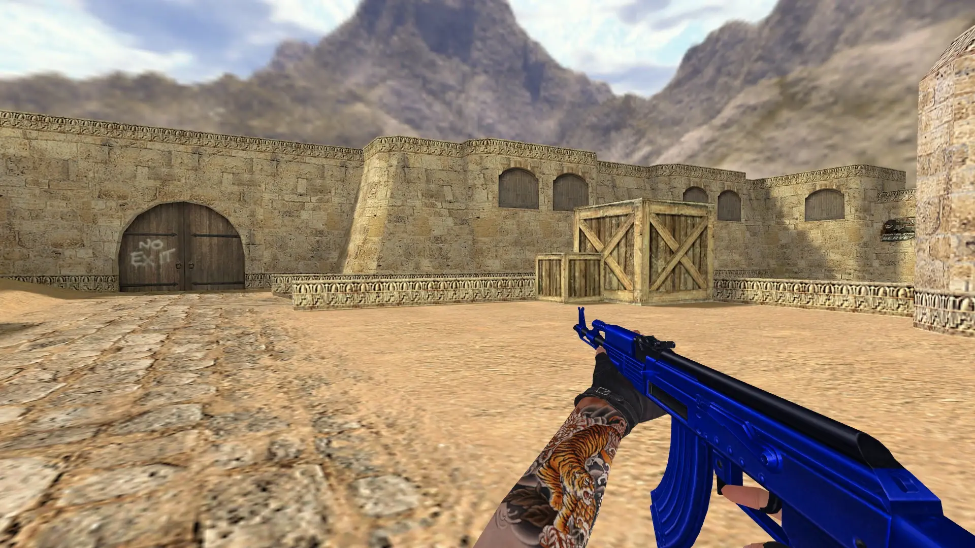 AK-47 — Blue Weapons with Tattoo — de_dust2 (first person)