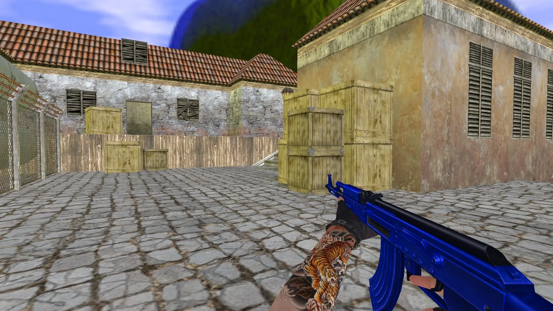 AK-47 — Blue Weapons with Tattoo — de_inferno (first person)