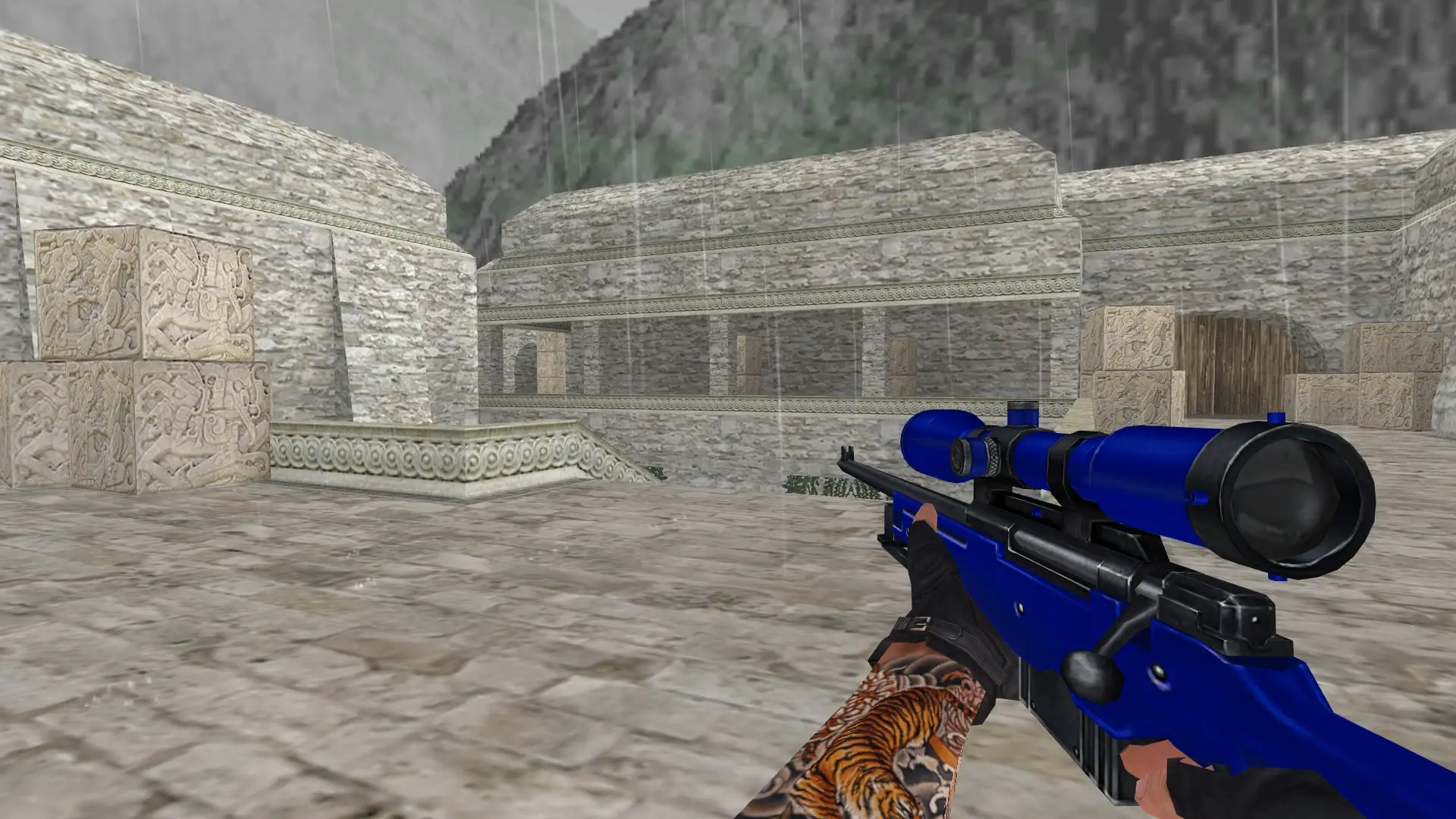AWP — Blue Weapons with Tattoo — de_aztec (first person)