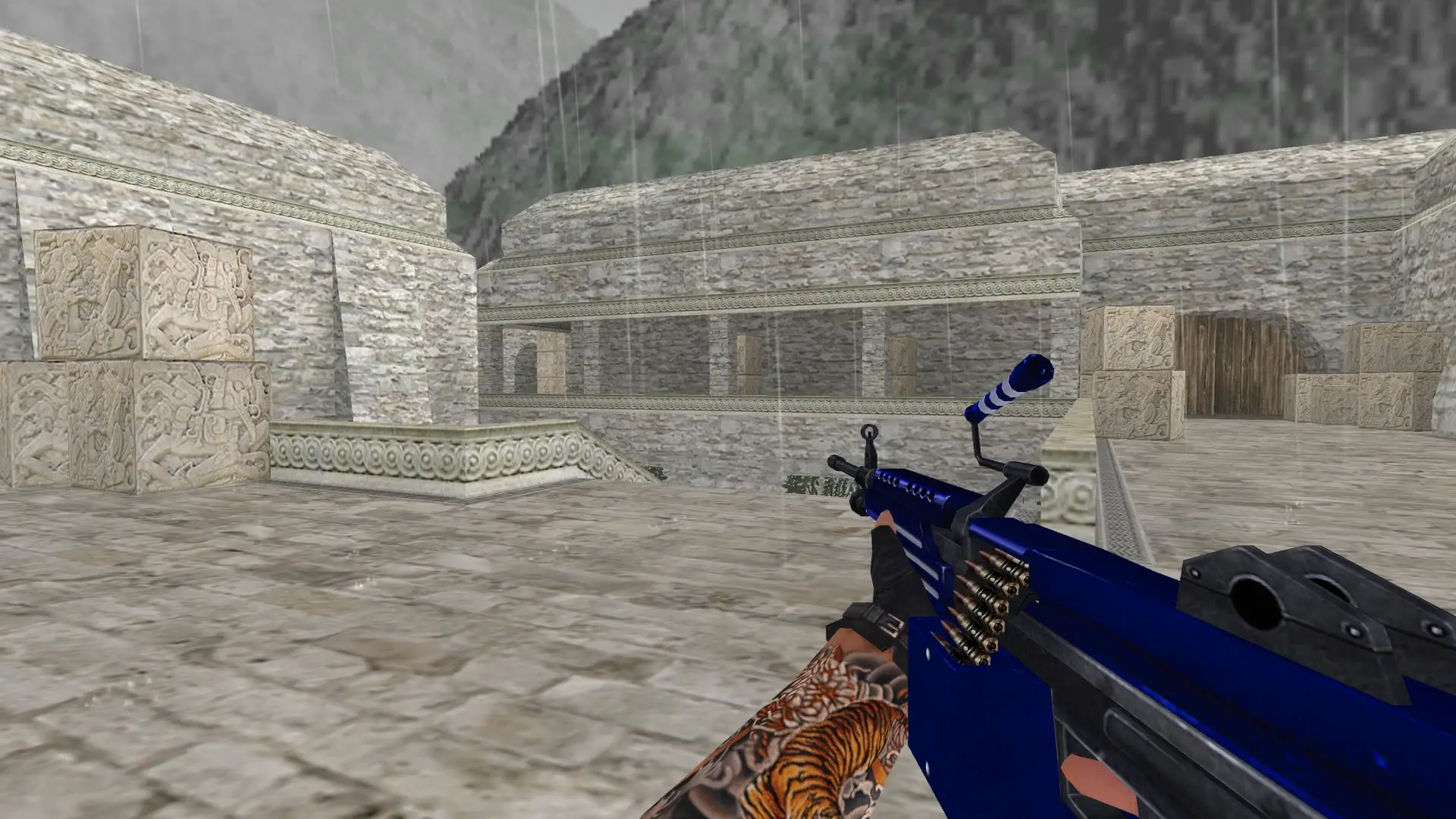M249 — Blue Weapons with Tattoo — de_aztec (first person)