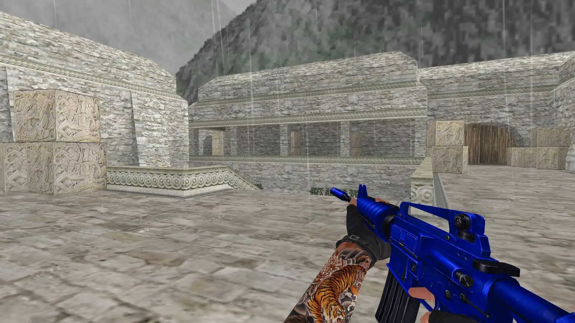 M4A1 — Blue Weapons with Tattoo — de_aztec (first person)