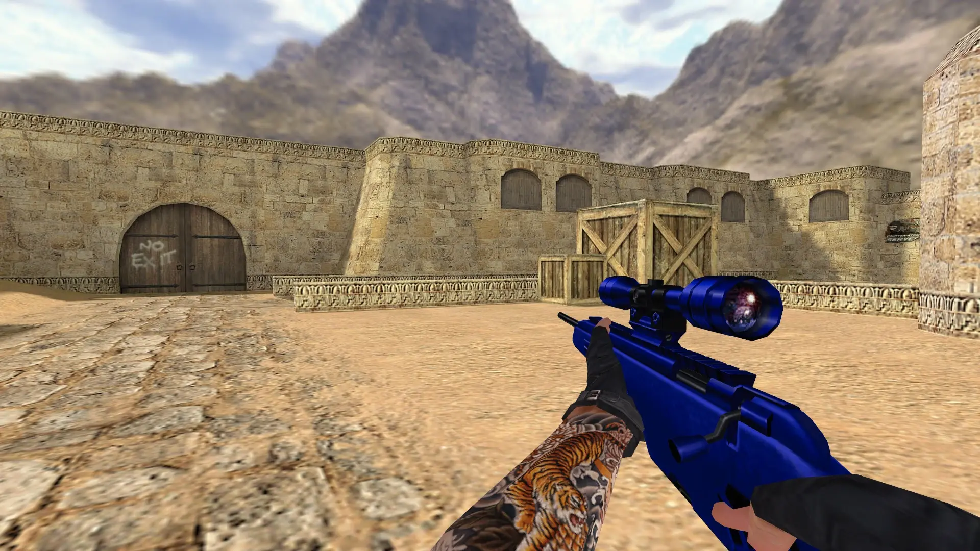 Scout — Blue Weapons with Tattoo — de_dust2 (first person)