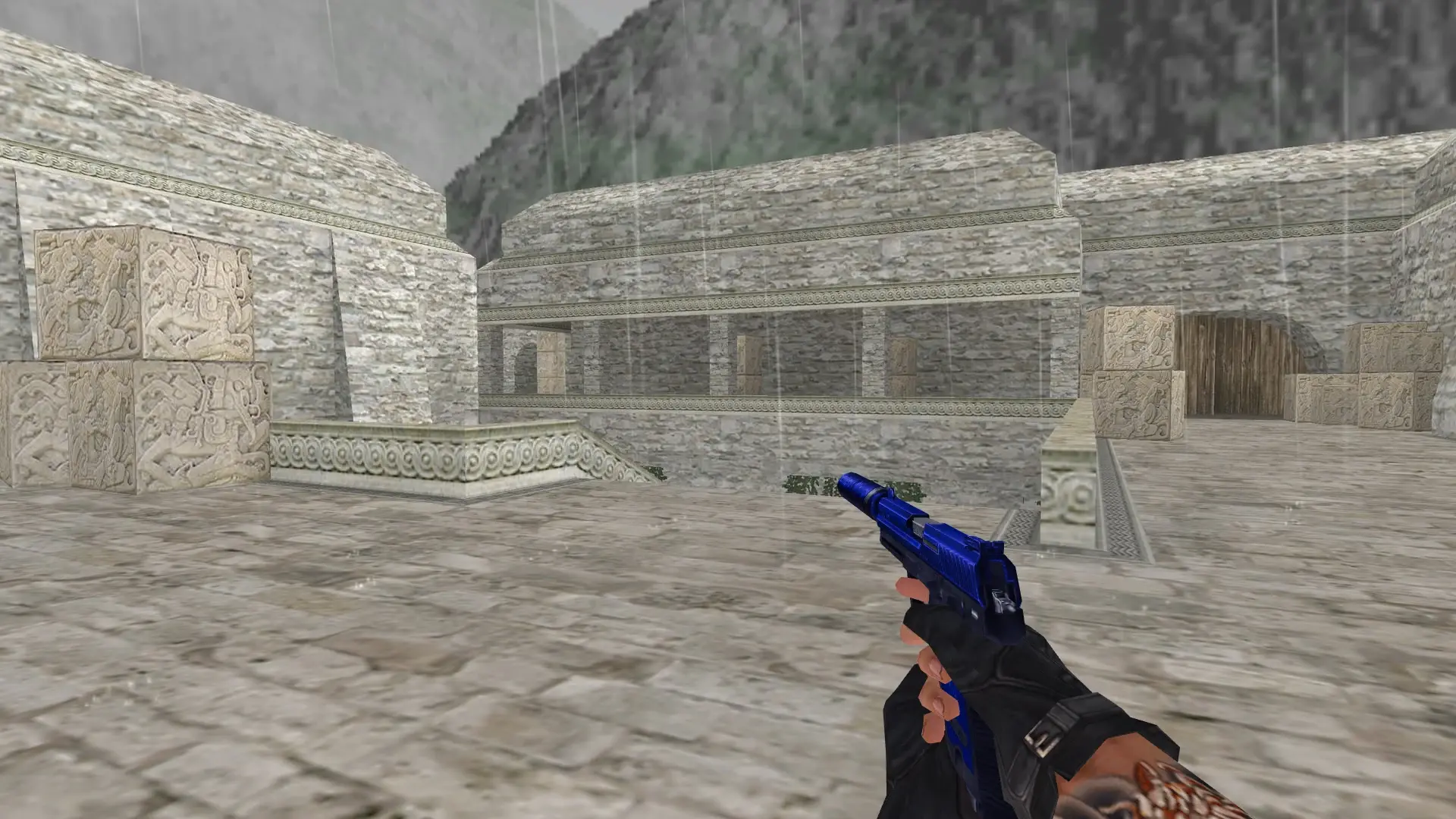 USP — Blue Weapons with Tattoo — de_aztec (first person)