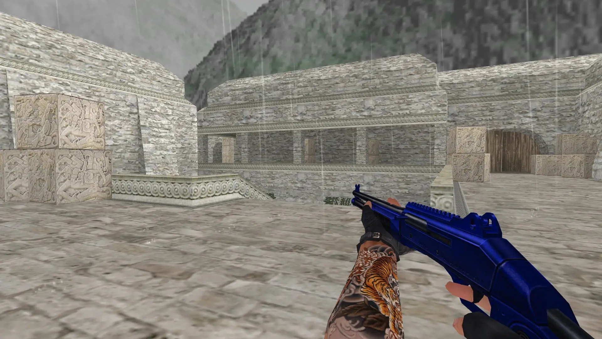 XM1014 — Blue Weapons with Tattoo — de_aztec (first person)
