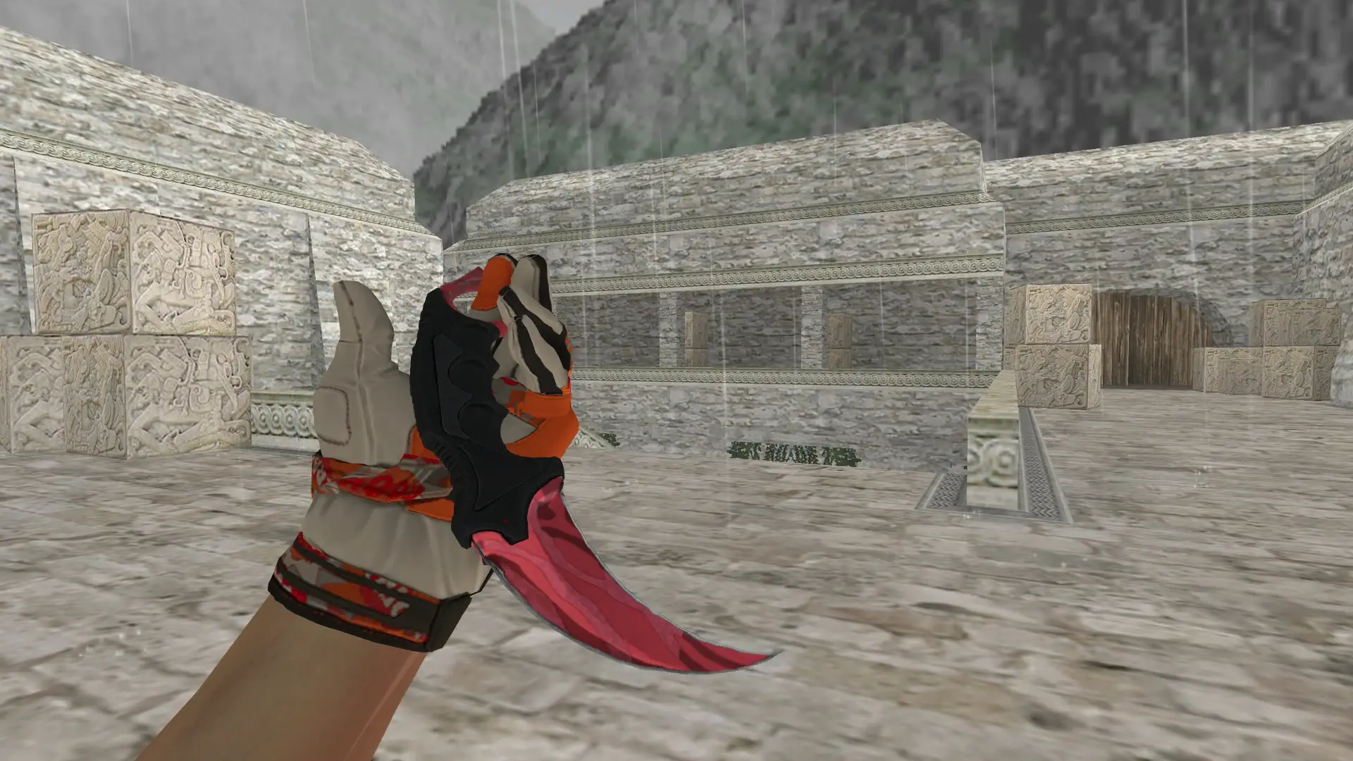 Karambit Slaughter — Moto Gloves POW! Pack — de_aztec (first person)