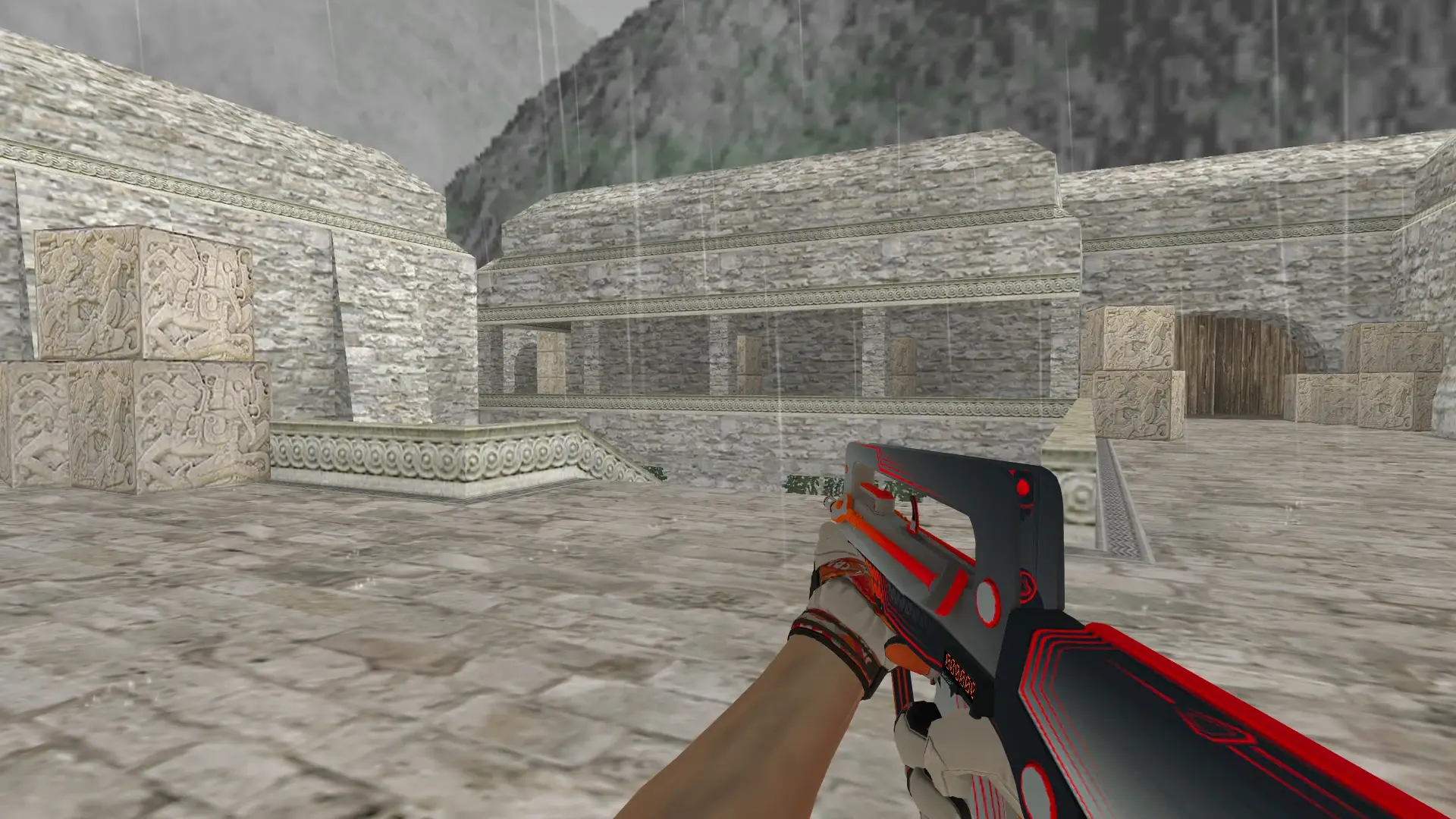 FAMAS — Moto Gloves POW! Pack — de_aztec (first person)