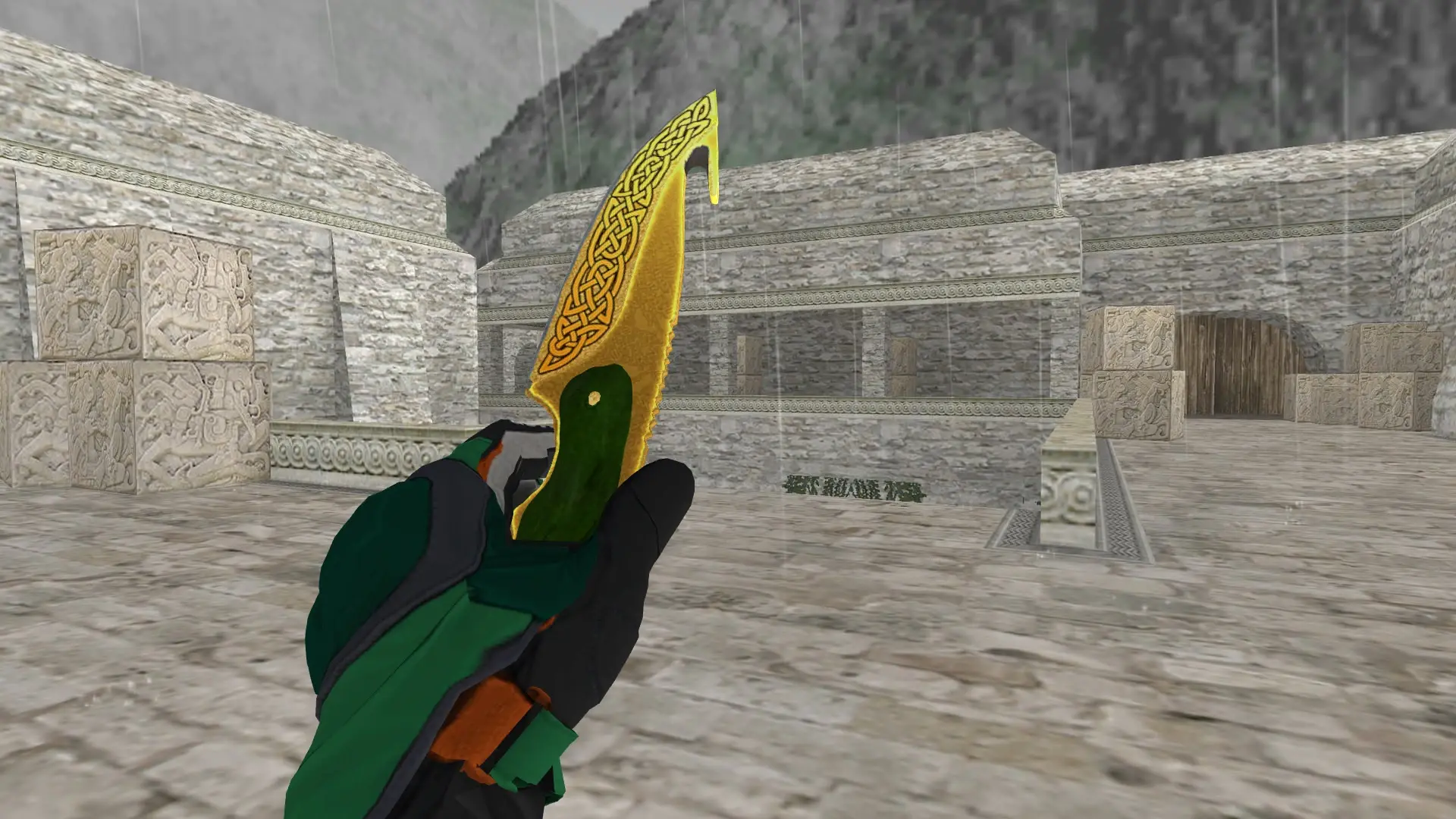 Gut Knife Lore — Moto Gloves Turtle Pack — de_aztec (first person)