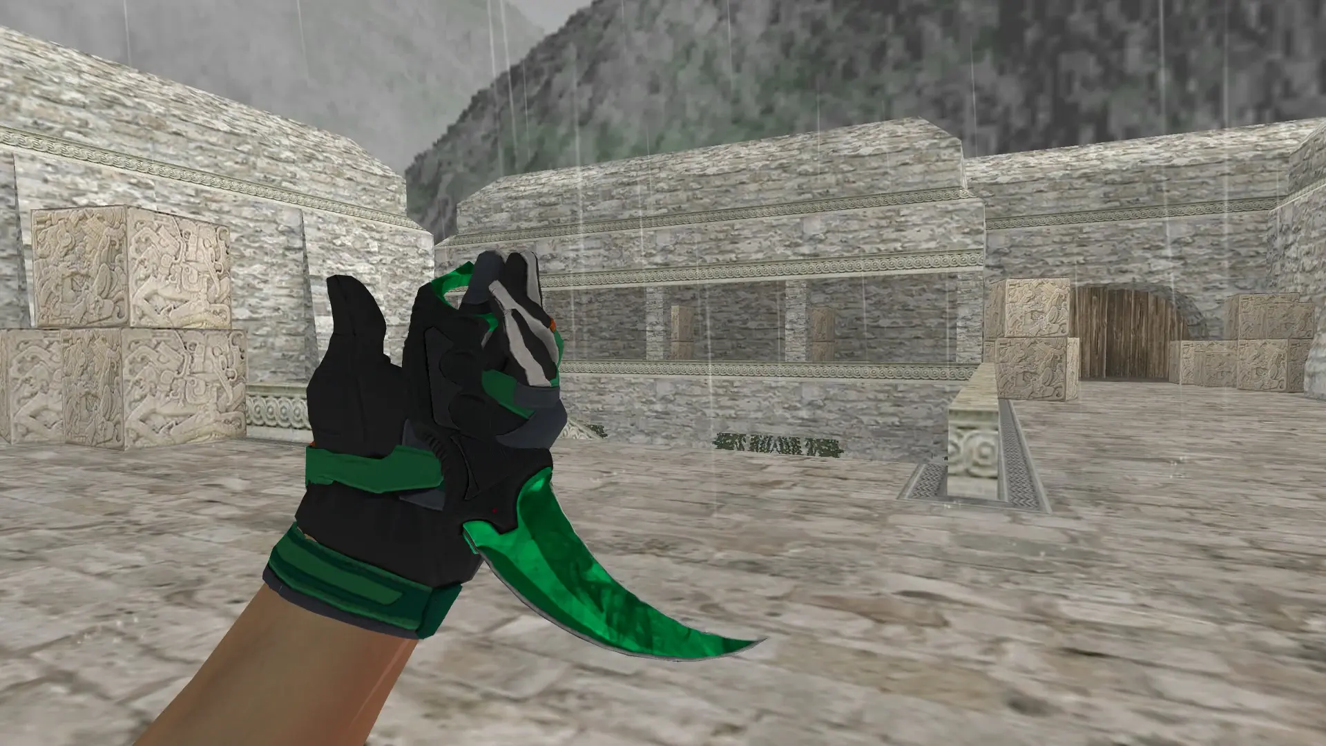 Karambit Emerald — Moto Gloves Turtle Pack — de_aztec (first person)