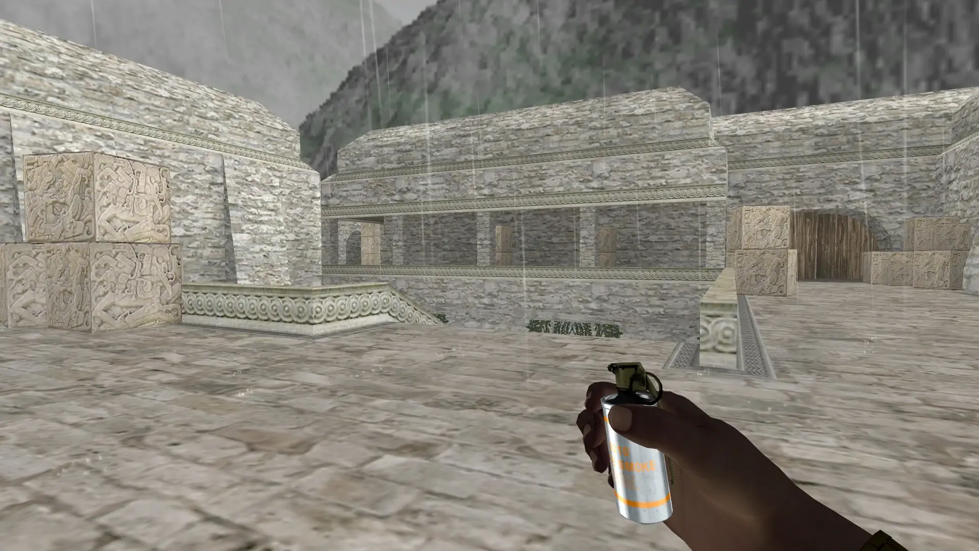Smoke Grenade — Pirate Hands Weapon Pack — de_aztec (first person)