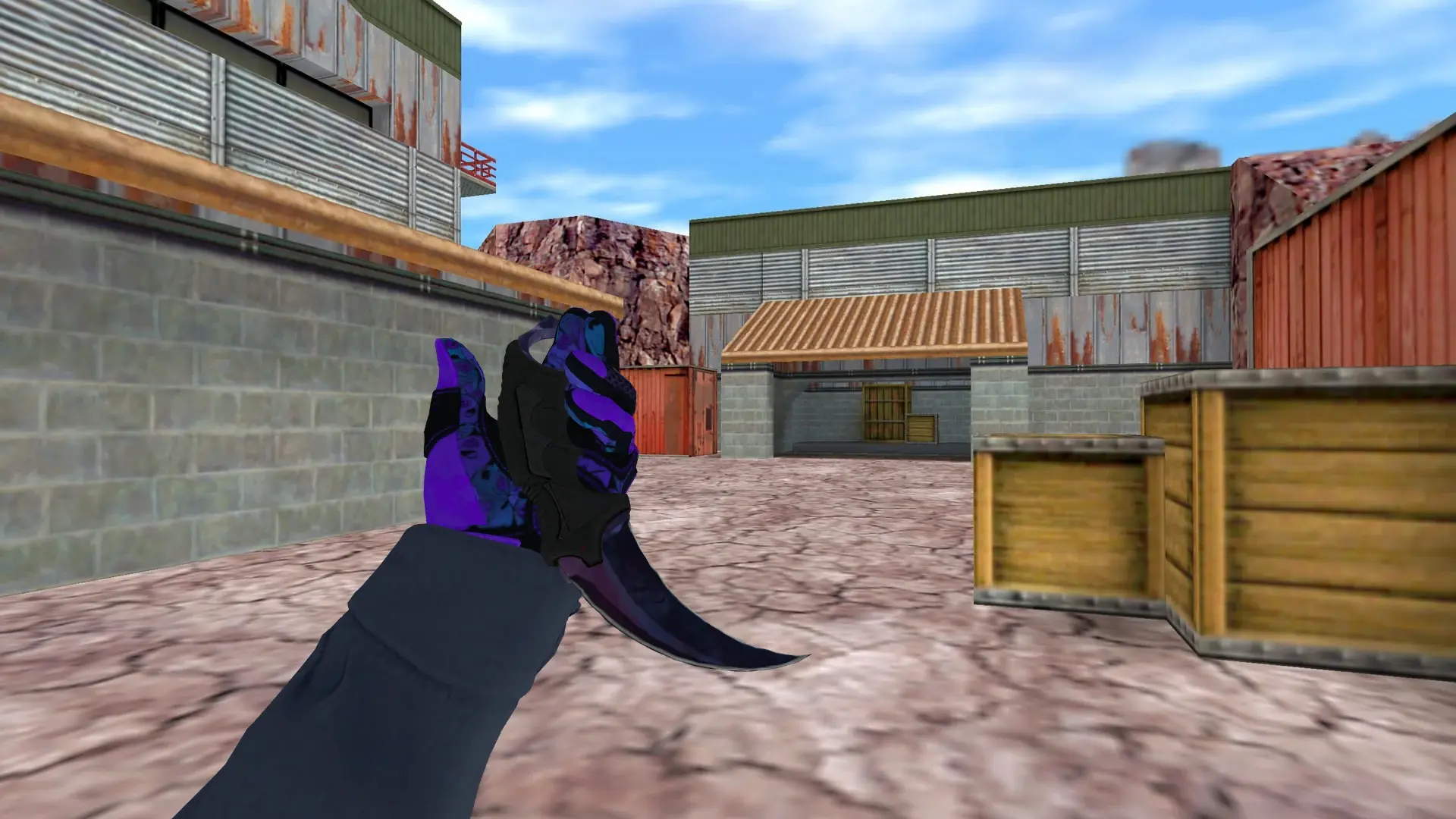 Karambit Doppler (Black Pearl): Pandora's Box Sport Gloves (CT) — de_nuke (first person)