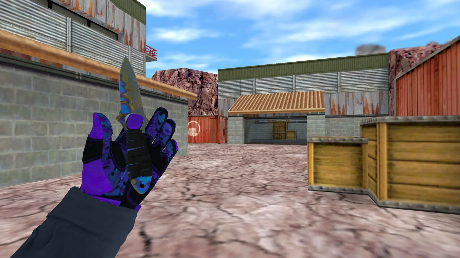 Skeleton Knife Case Hardened (403 Blue Gem): Pandora's Box Sport Gloves (CT) — de_nuke (first person)