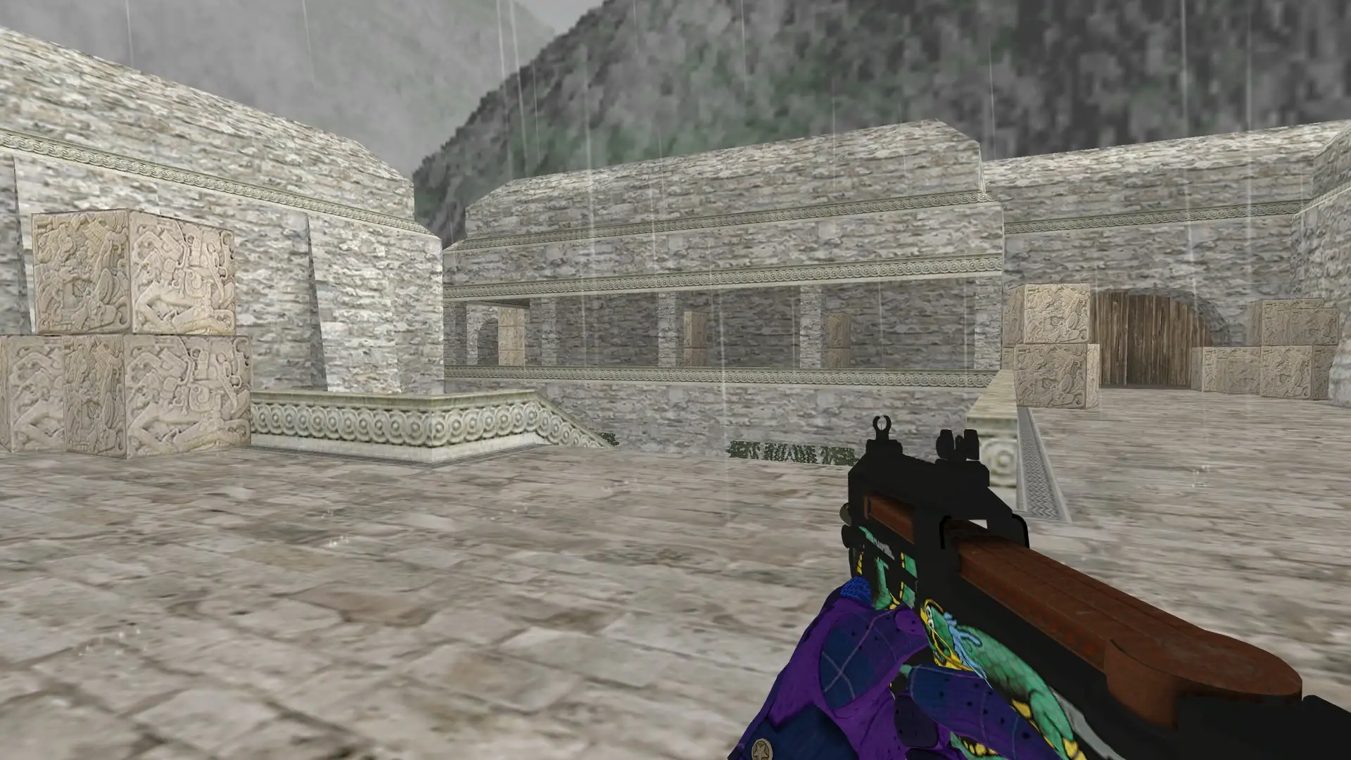 P90: Imperial Plaid Driver Gloves — de_aztec (first person)