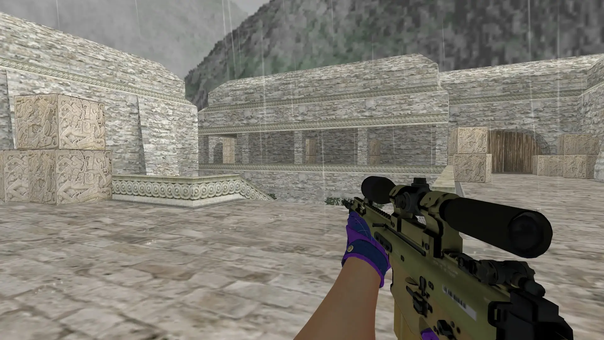 SG550: Imperial Plaid Driver Gloves — de_aztec (first person)