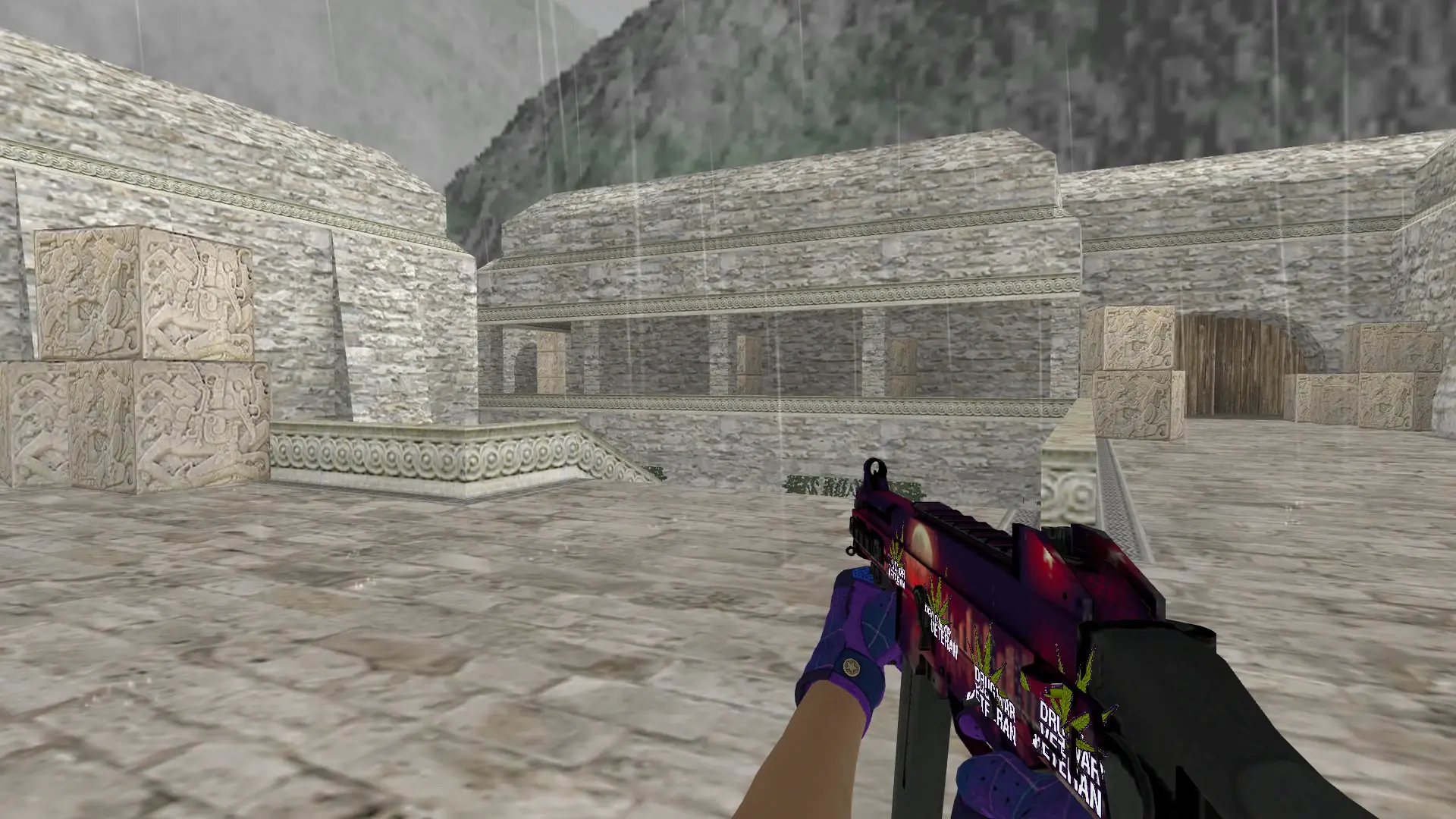 UMP-45: Imperial Plaid Driver Gloves — de_aztec (first person)