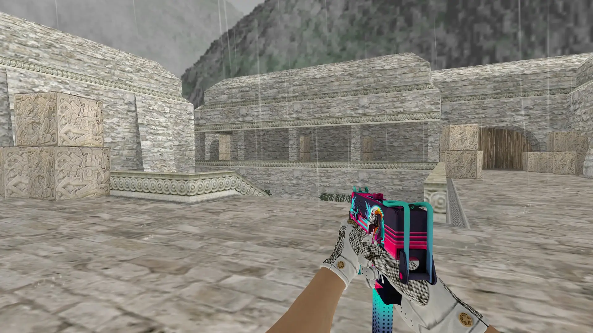 MAC-10: King Snake Driver Gloves — de_aztec (first person)