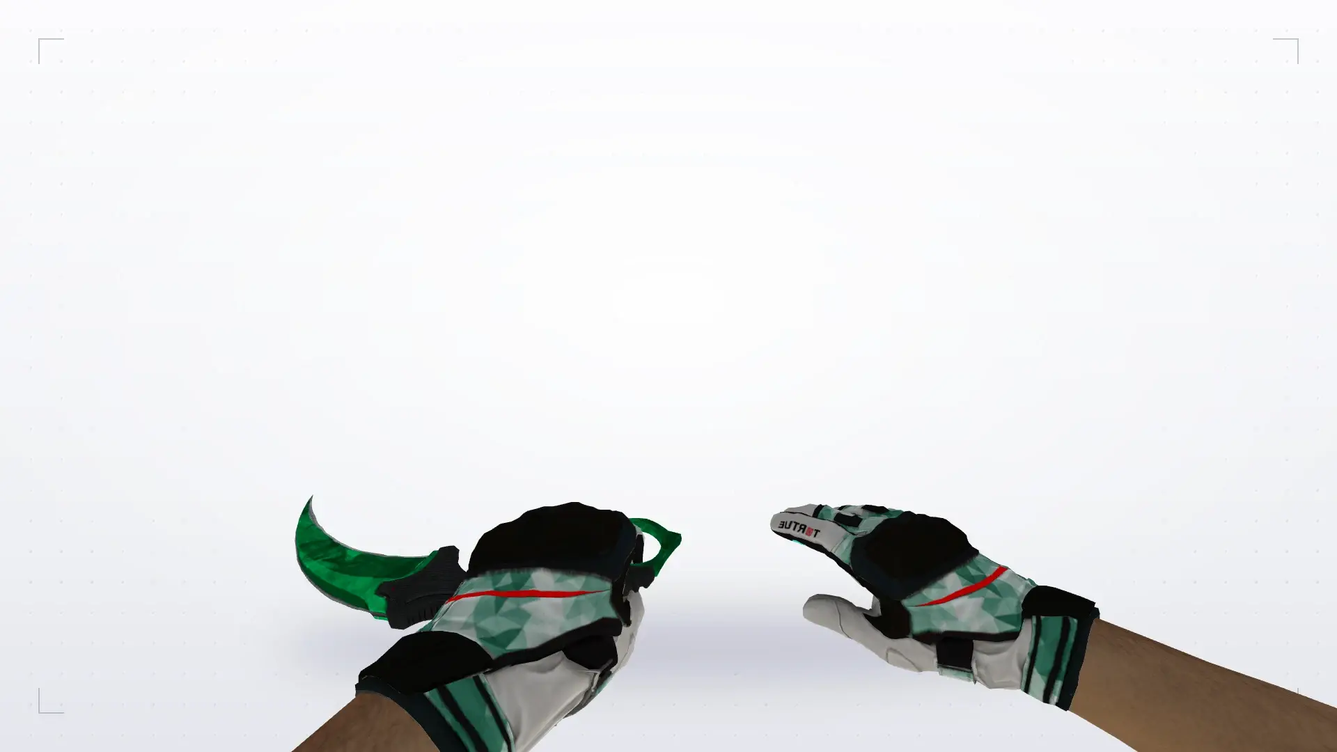 Karambit Emerald — Moto Gloves Spearmint Pack — first person