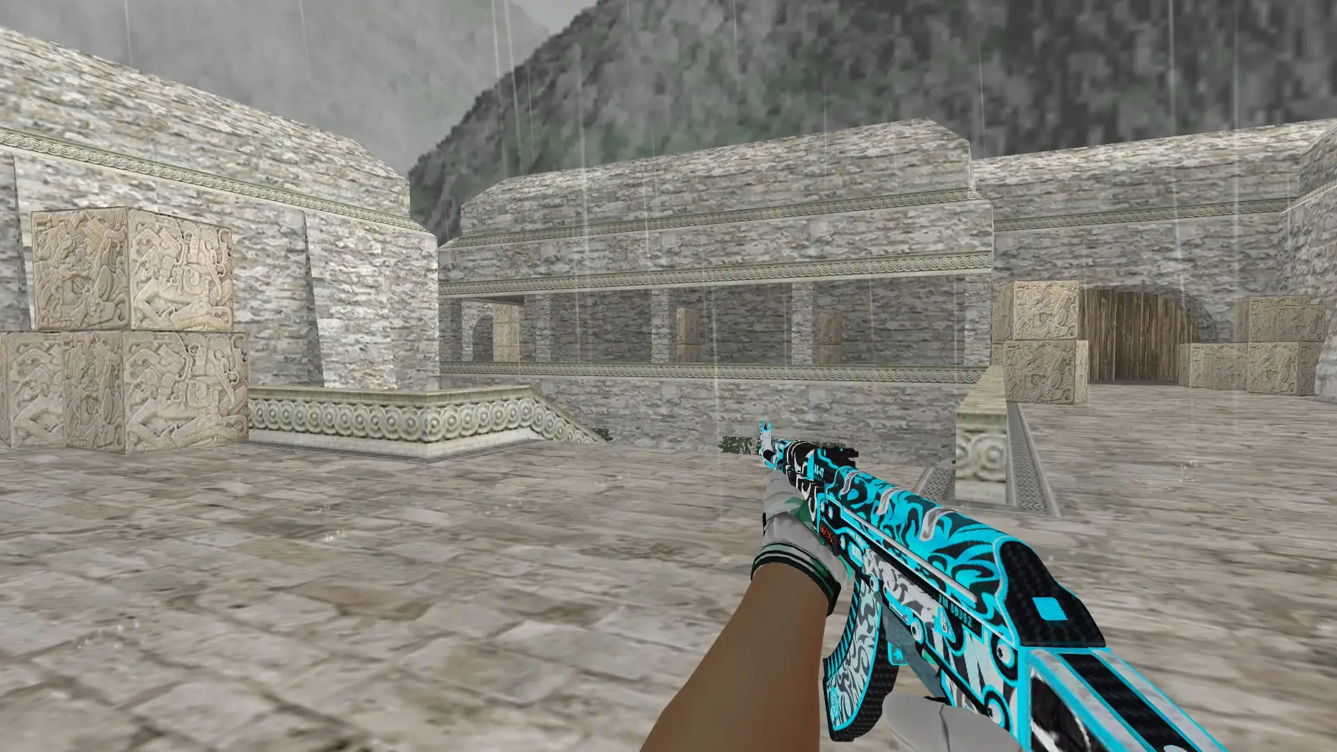 AK-47 — Moto Gloves Spearmint Pack — de_aztec (first person)