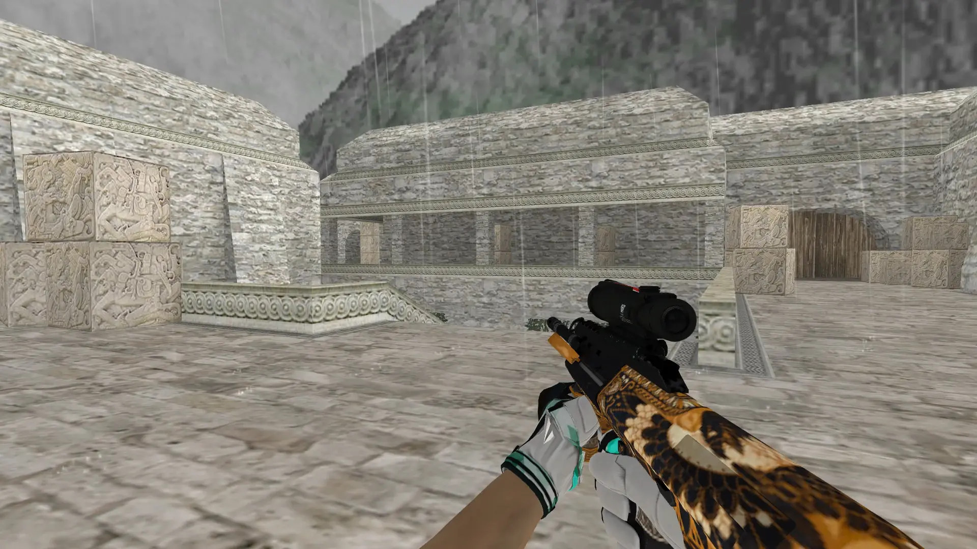AUG — Moto Gloves Spearmint Pack — de_aztec (first person)