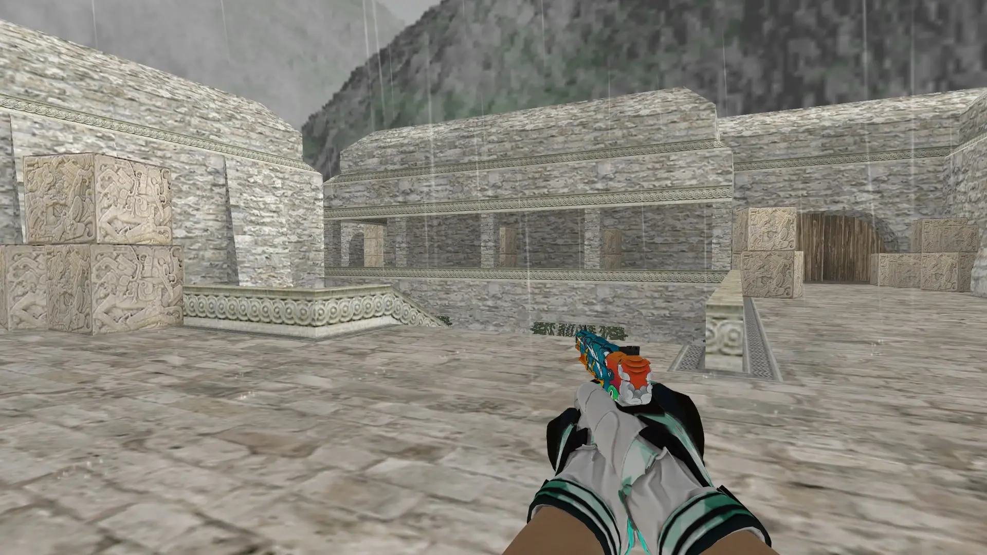 Five-SeveN — Moto Gloves Spearmint Pack — de_aztec (first person)