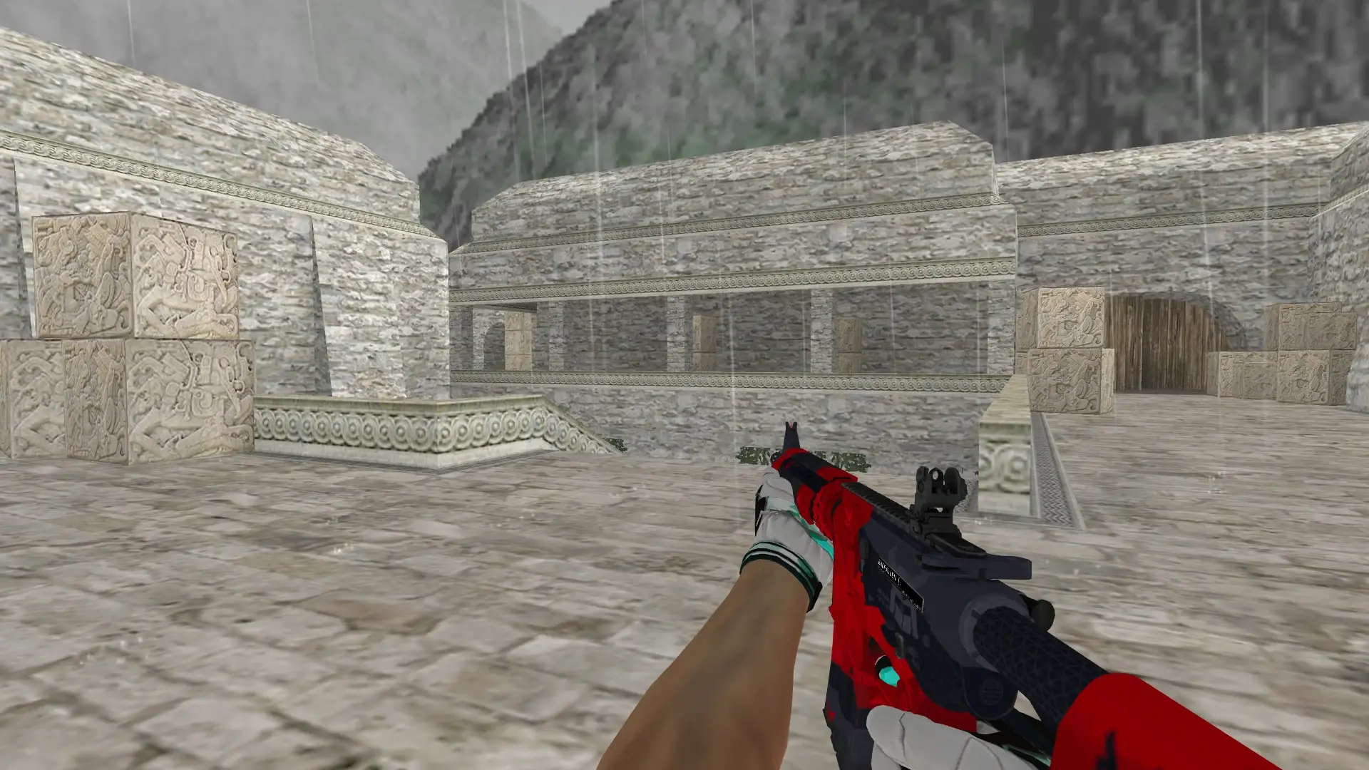 M4A1 — Moto Gloves Spearmint Pack — de_aztec (first person)